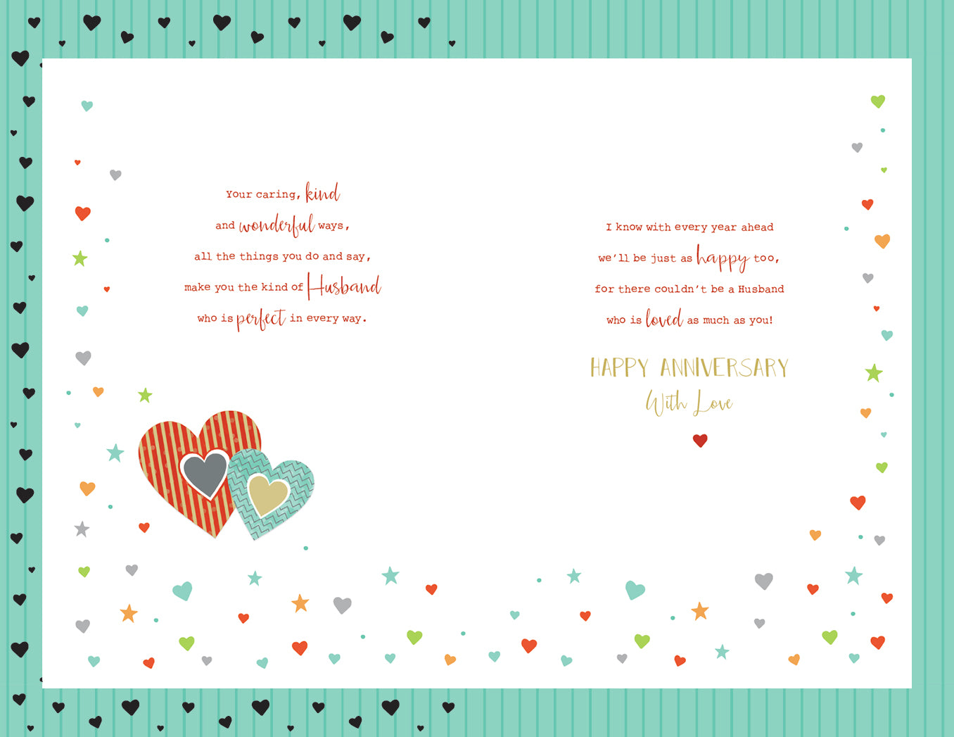 Large Husband Anniversary Card - Entwined Embellished Hearts