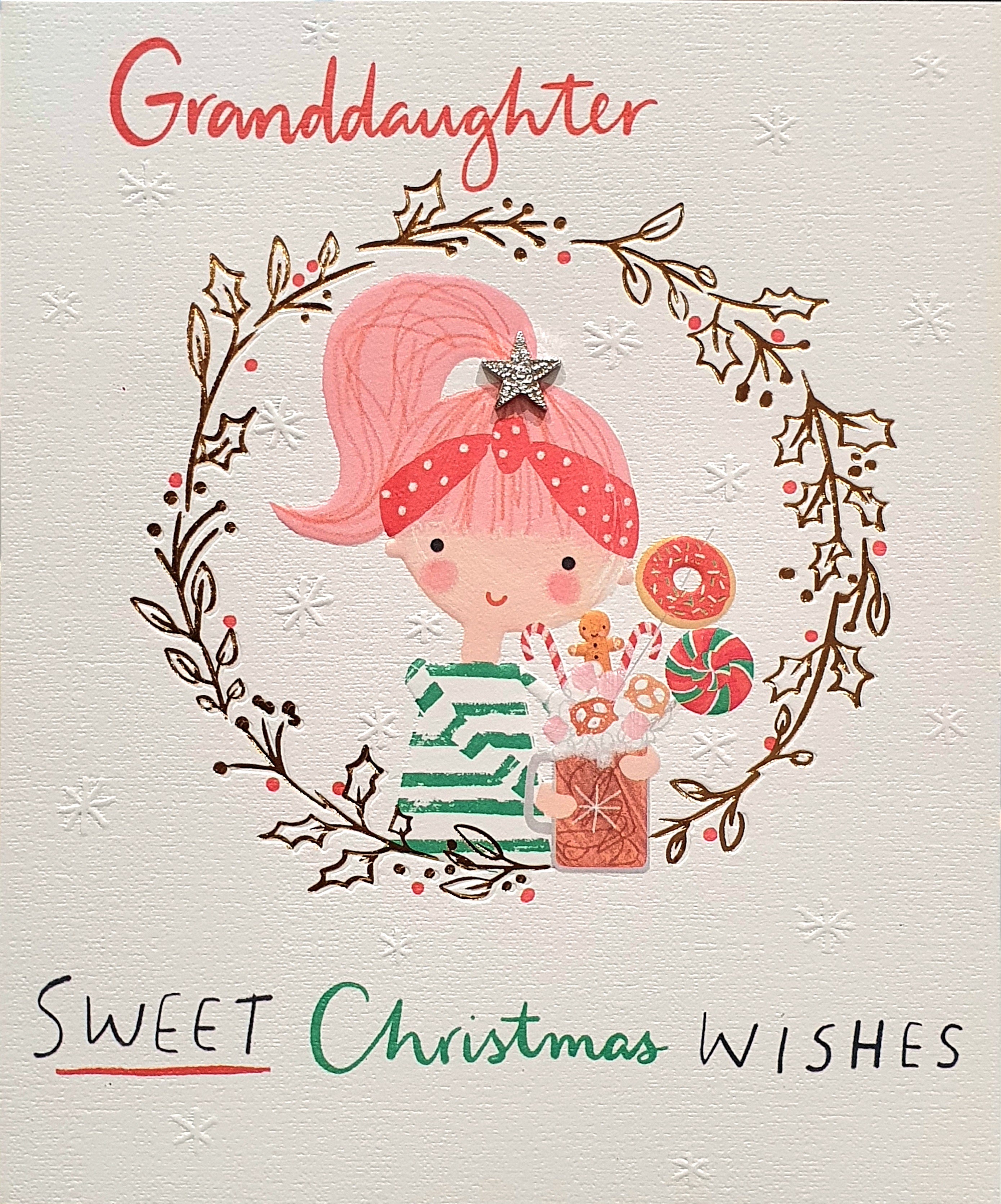 Granddaughter Christmas Card - It's A Girl Holding A Sweet Hamper