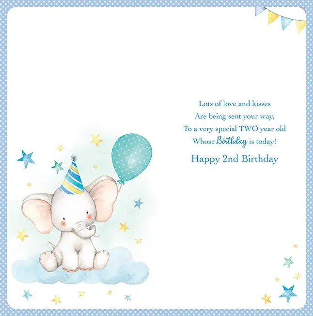 2nd Birthday Card - Elephant On A Cloud