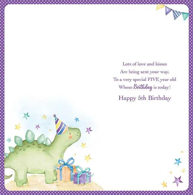 5th Birthday Card - Dinosauraus Wishes