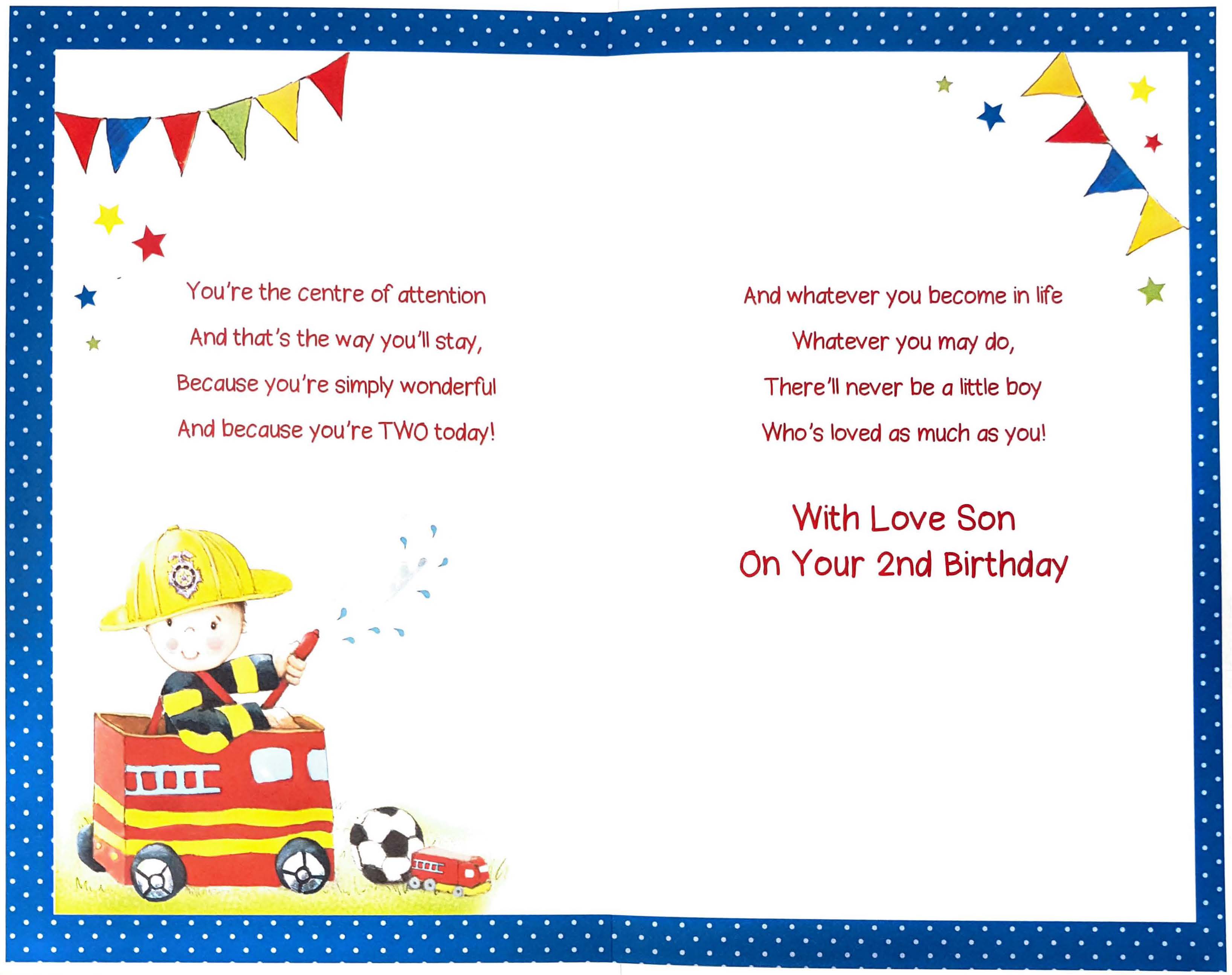 Son 2nd Birthday Card - Fireman On Call