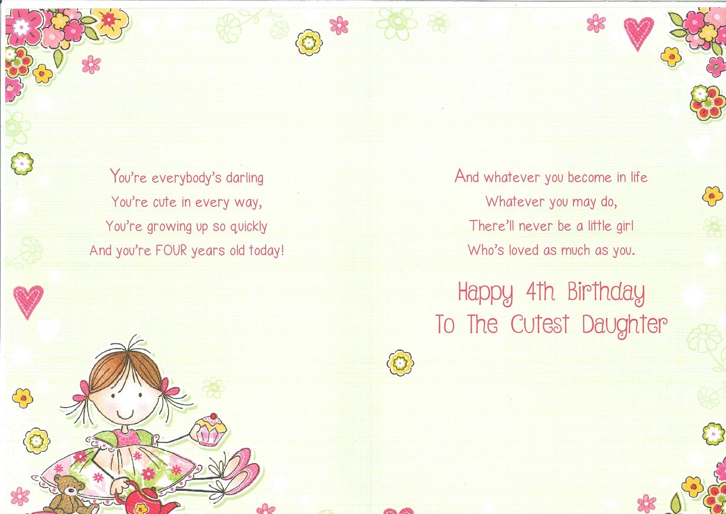 Daughter 4th Birthday Card - Tea Time For All