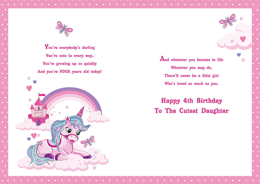 Daughter 4th Birthday Card - Floating On A Cloud