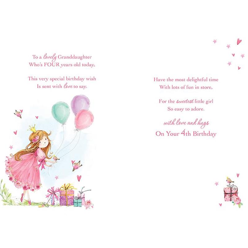 Granddaughter 4th Birthday Card - A Party Princess