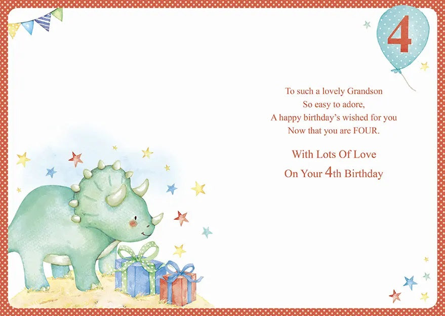 Grandson 4th Birthday Card - A Happy Triceratops