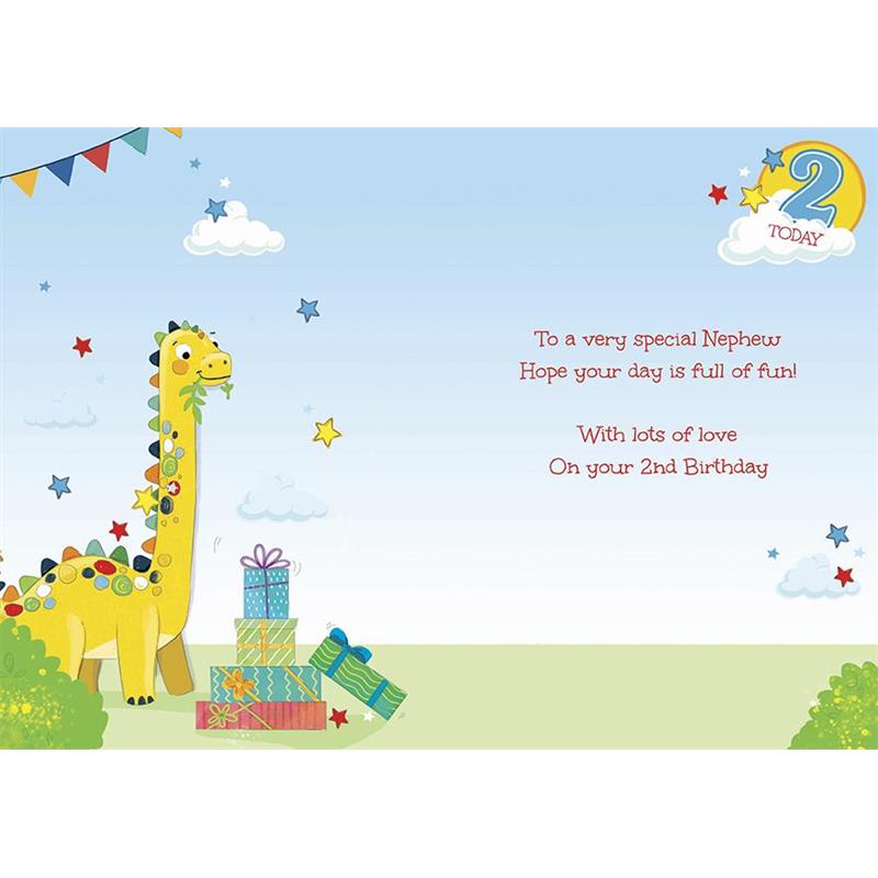 Nephew 2nd Birthday Card - Yellow Dinosaur