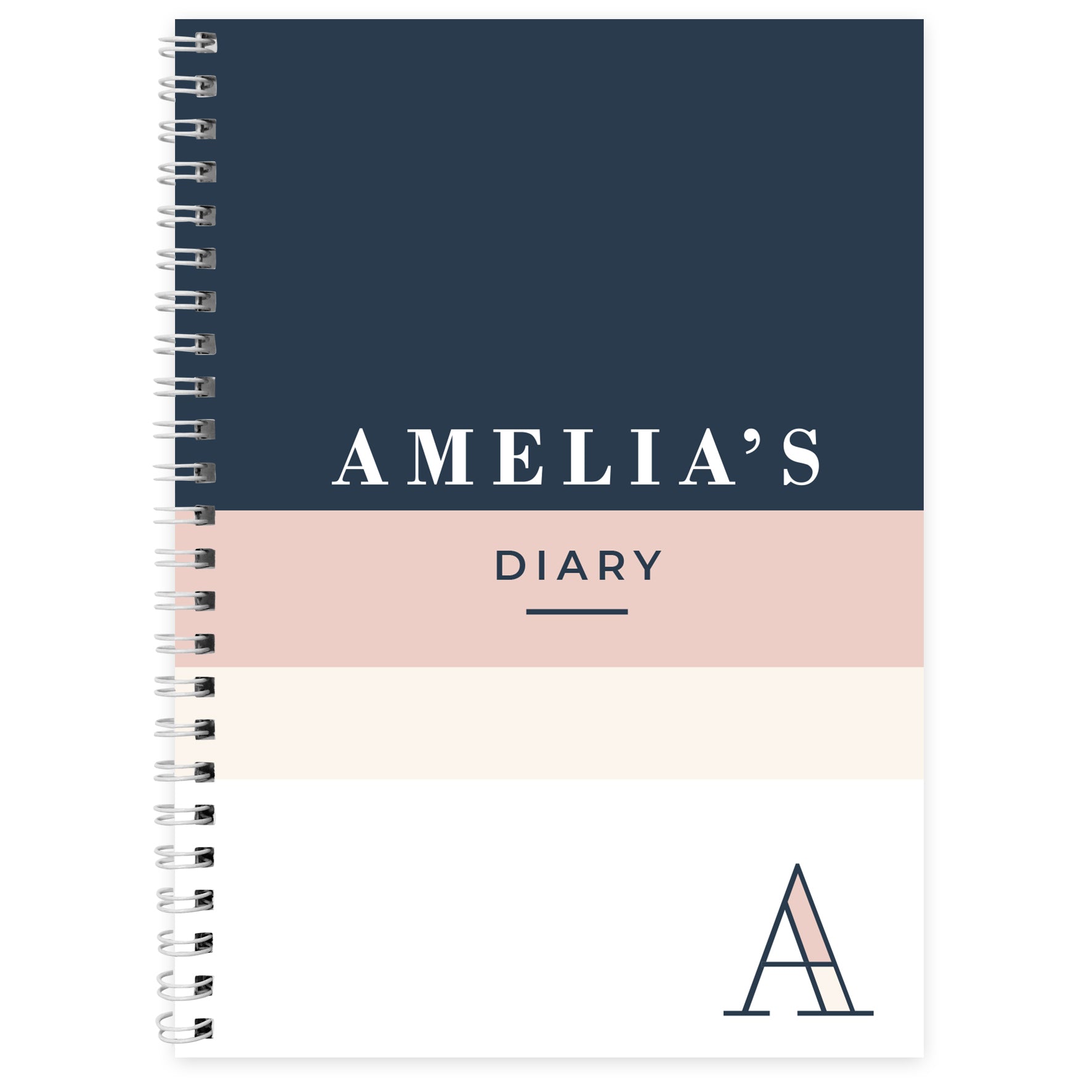 Personalised Free Text Navy & Blush A5 Diary