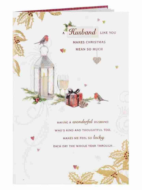 Husband Christmas Card - Lantern and Foliage