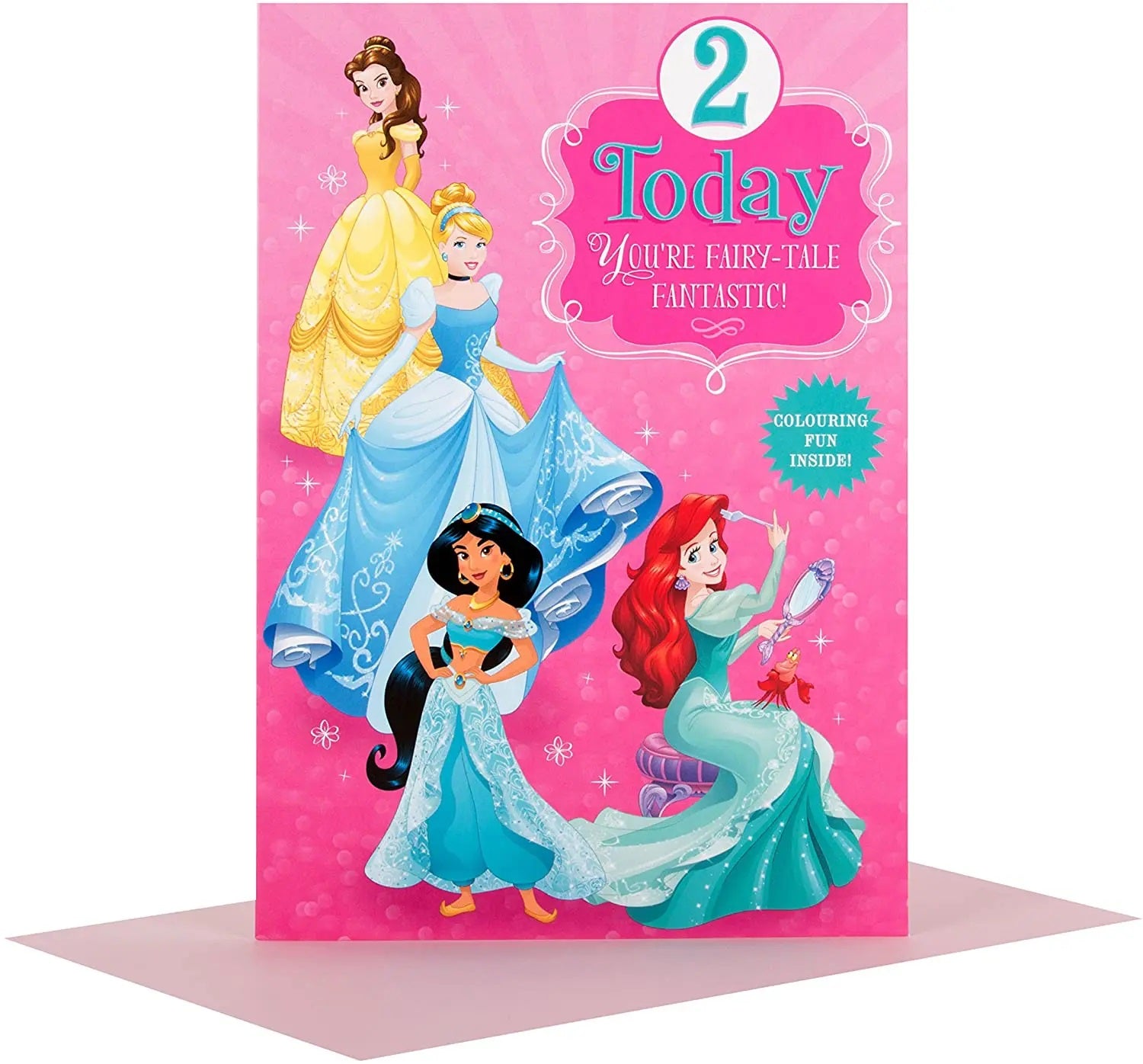 2nd Birthday Card - Colouring Fun with Disney Princesses