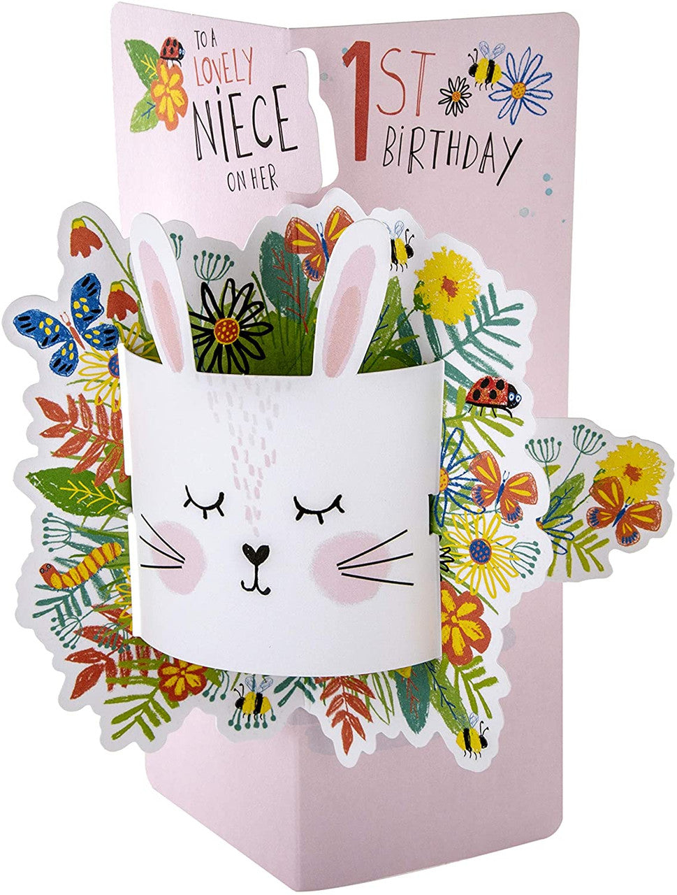 Pop Out Niece 1st Birthday Card - Cute Rabbit