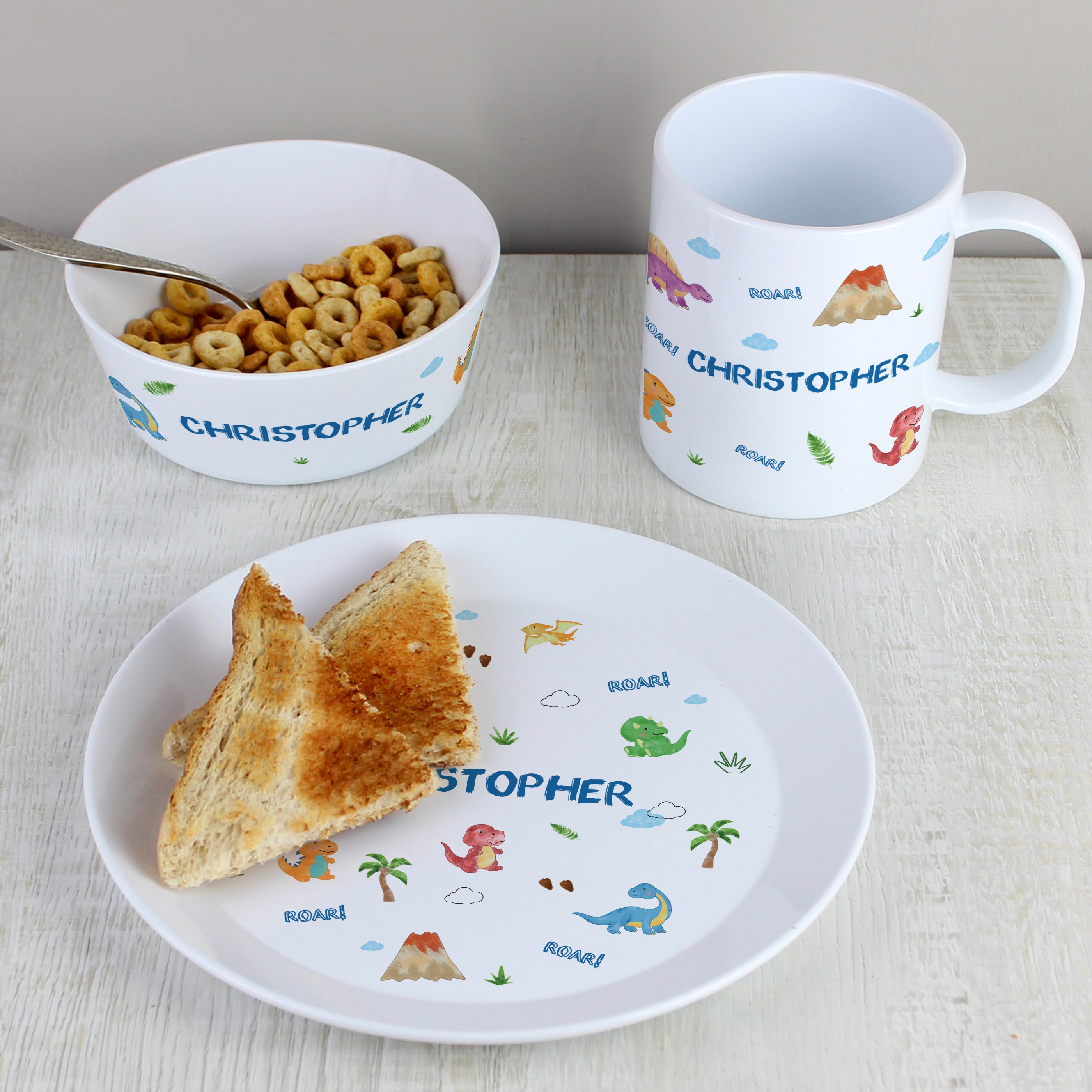 Personalised Dinosaur Plastic Breakfast Set