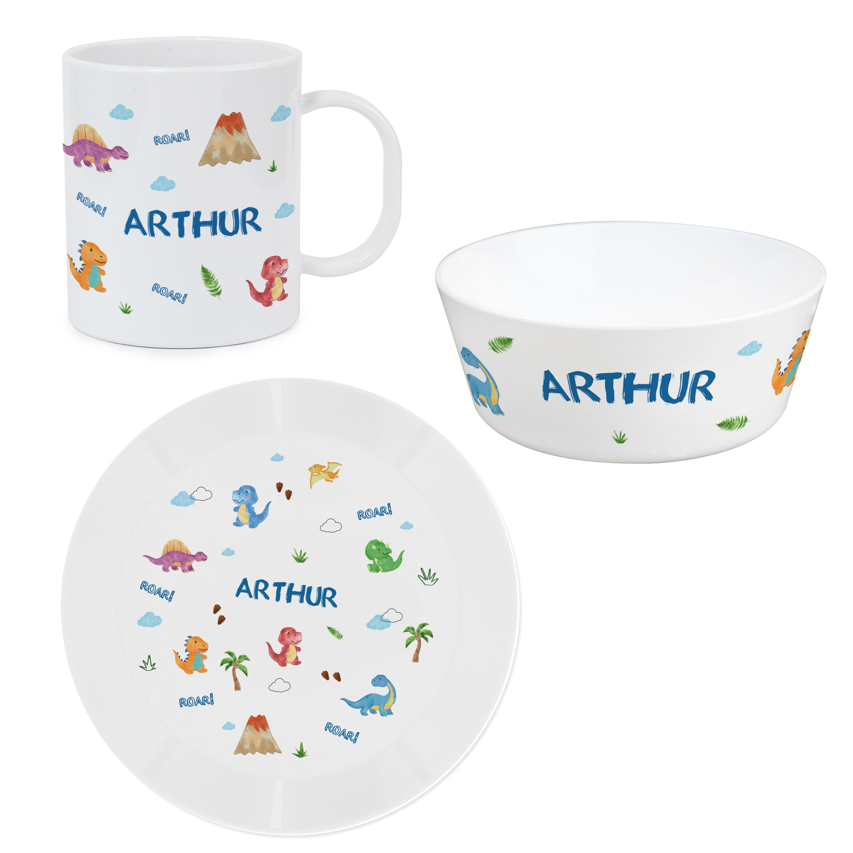 Personalised Dinosaur Plastic Breakfast Set