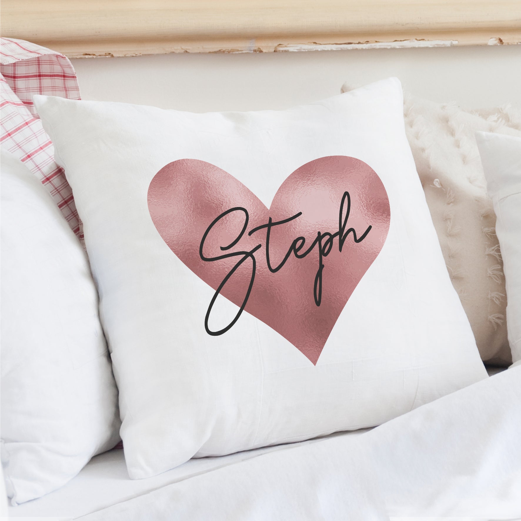 Personalised Name Only Rose Gold Heart Cushion