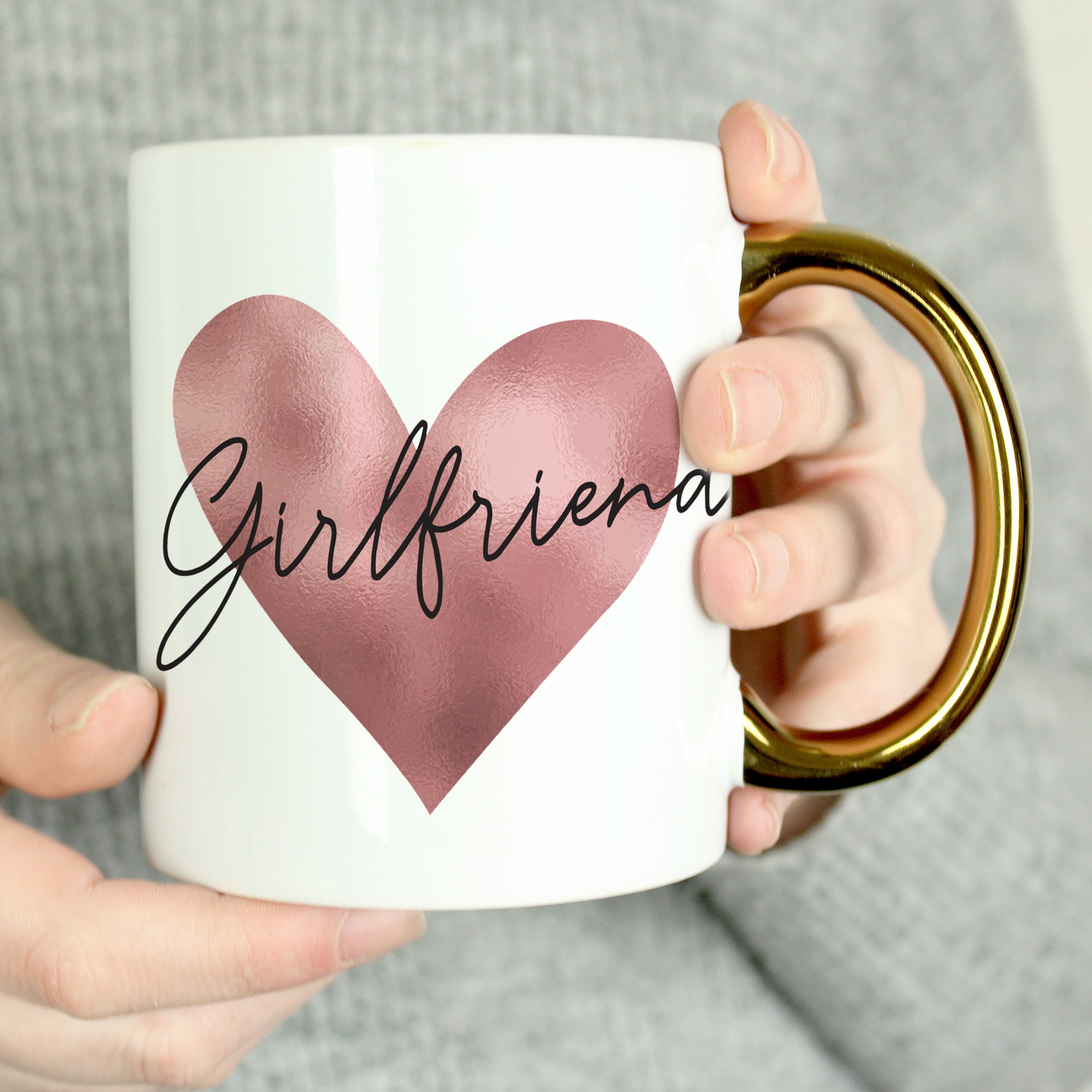 Personalised Heart Gold Handled Mug