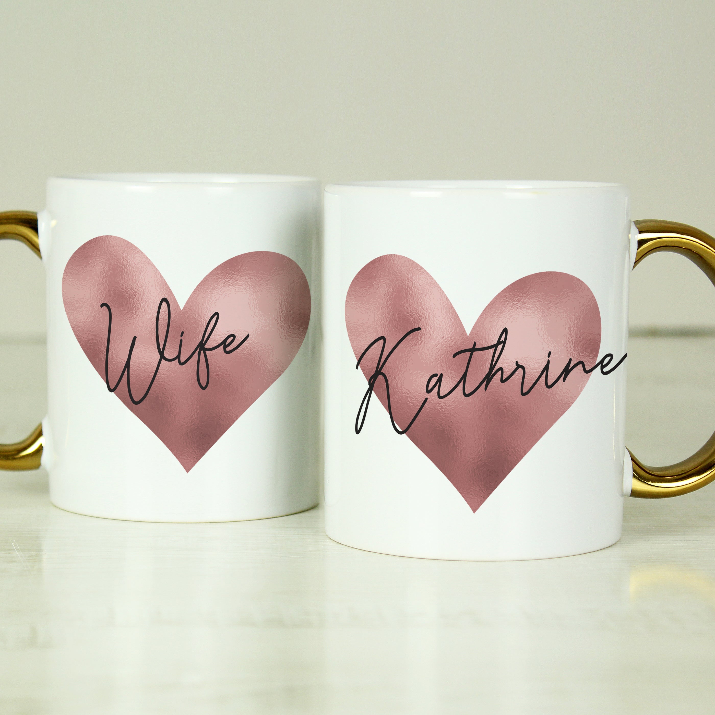 Personalised Heart Gold Handled Mug