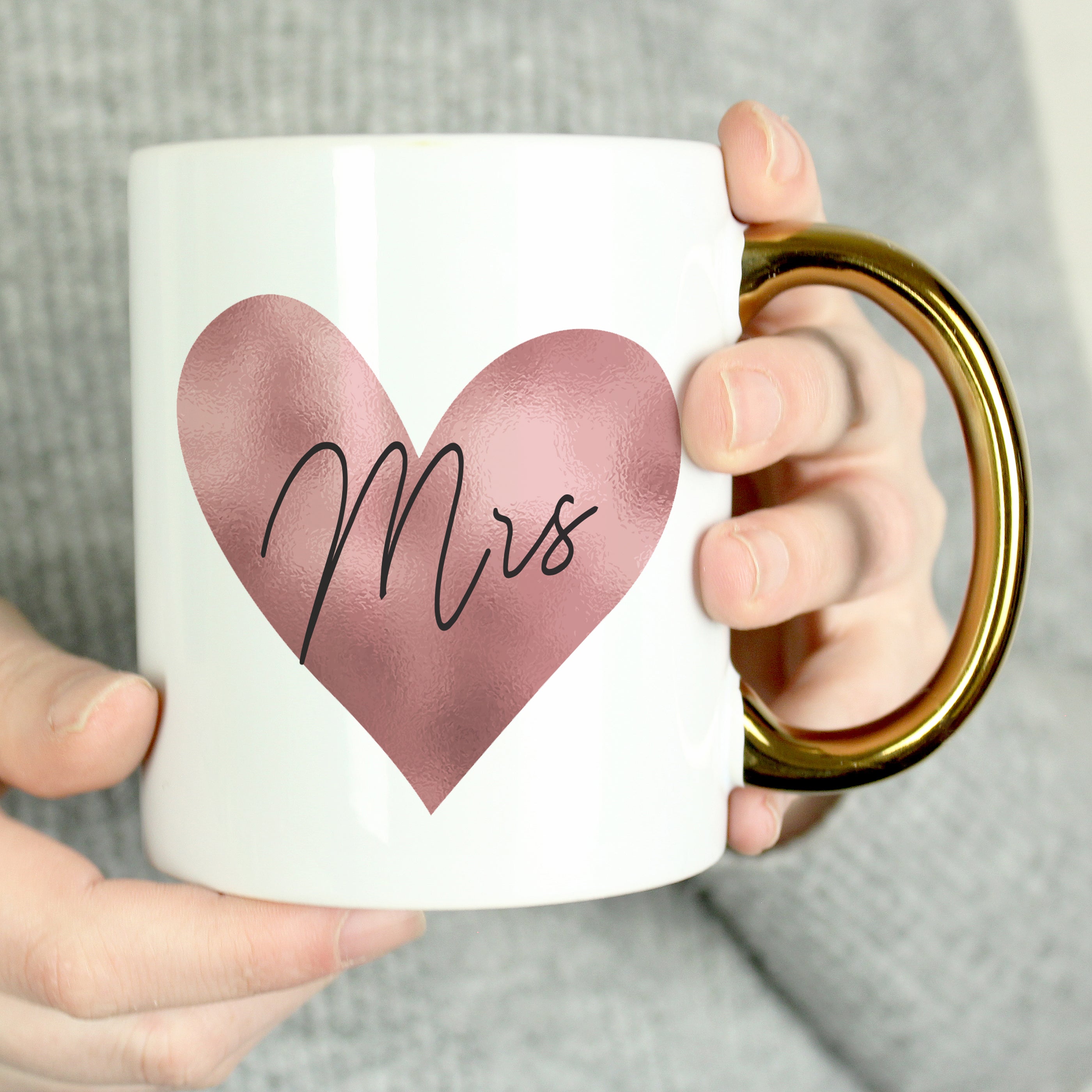 Personalised Heart Gold Handled Mug