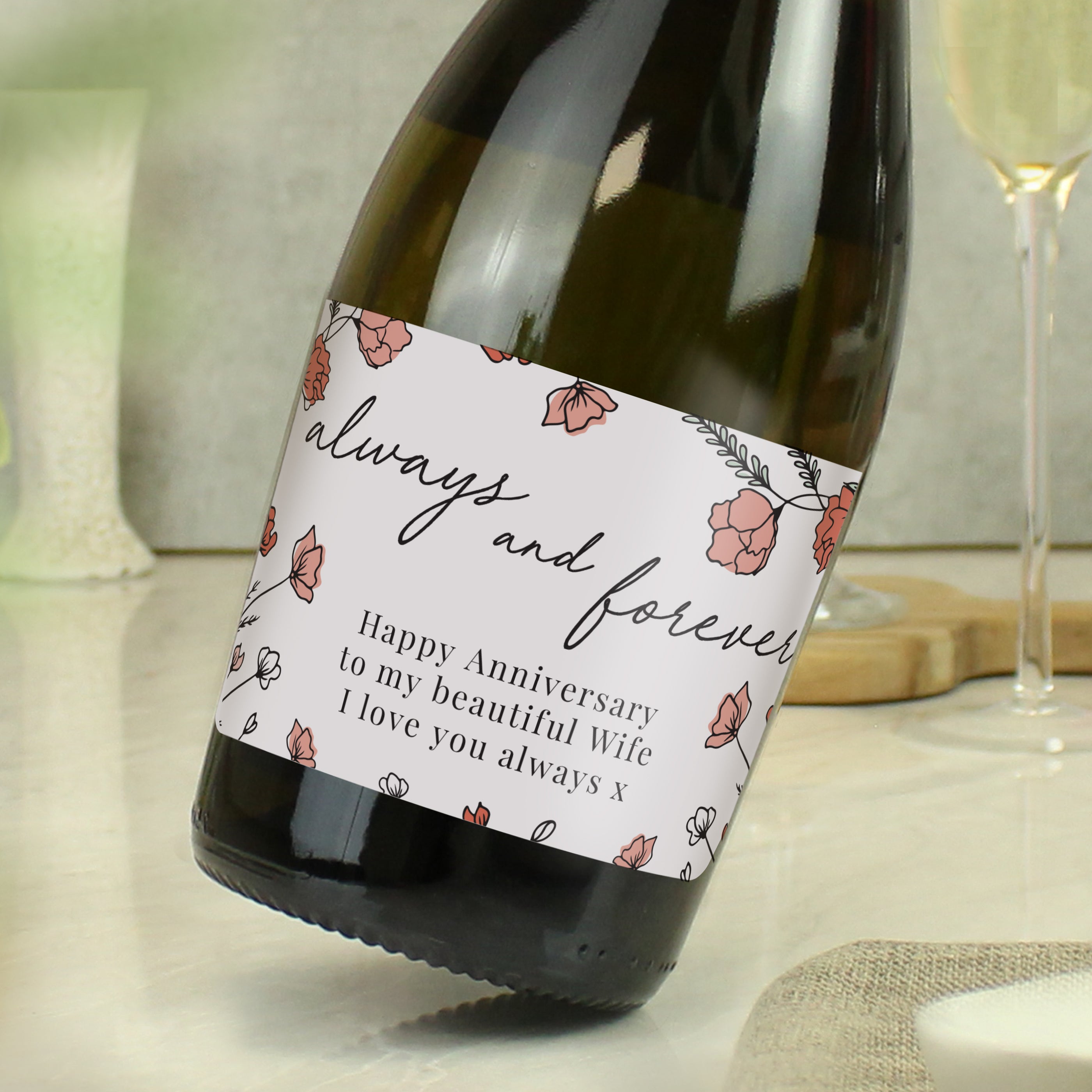 Personalised Floral Always and Forever Bottle of Prosecco