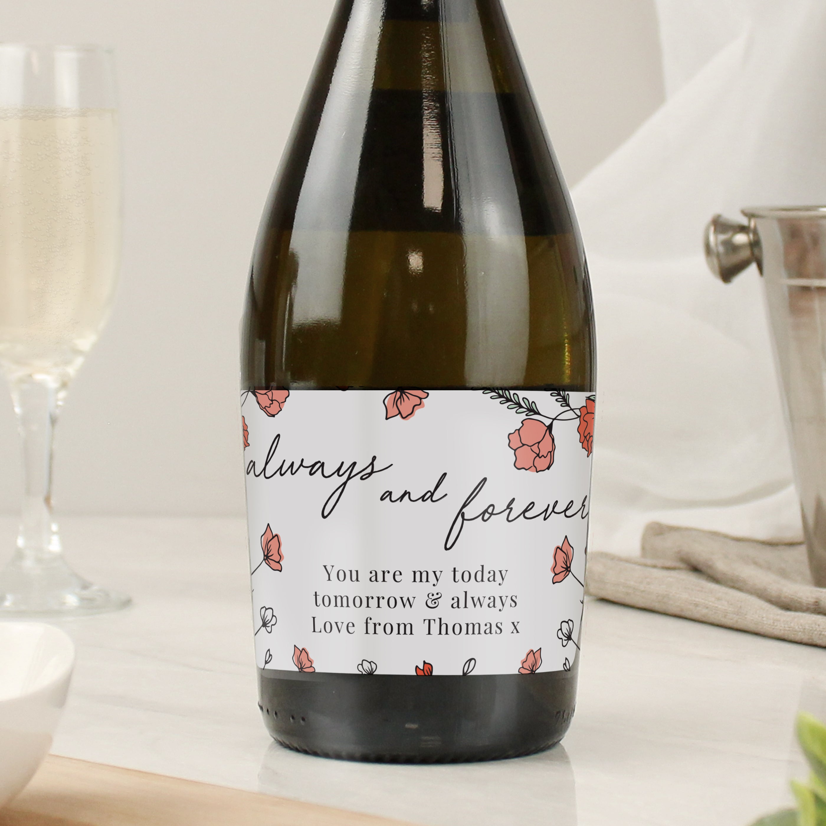 Personalised Floral Always and Forever Bottle of Prosecco