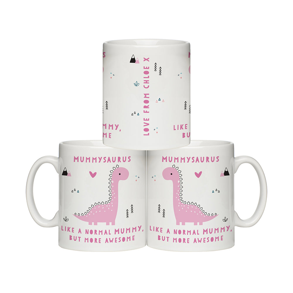 Personalised More Awesome Pink Dinosaur Mug