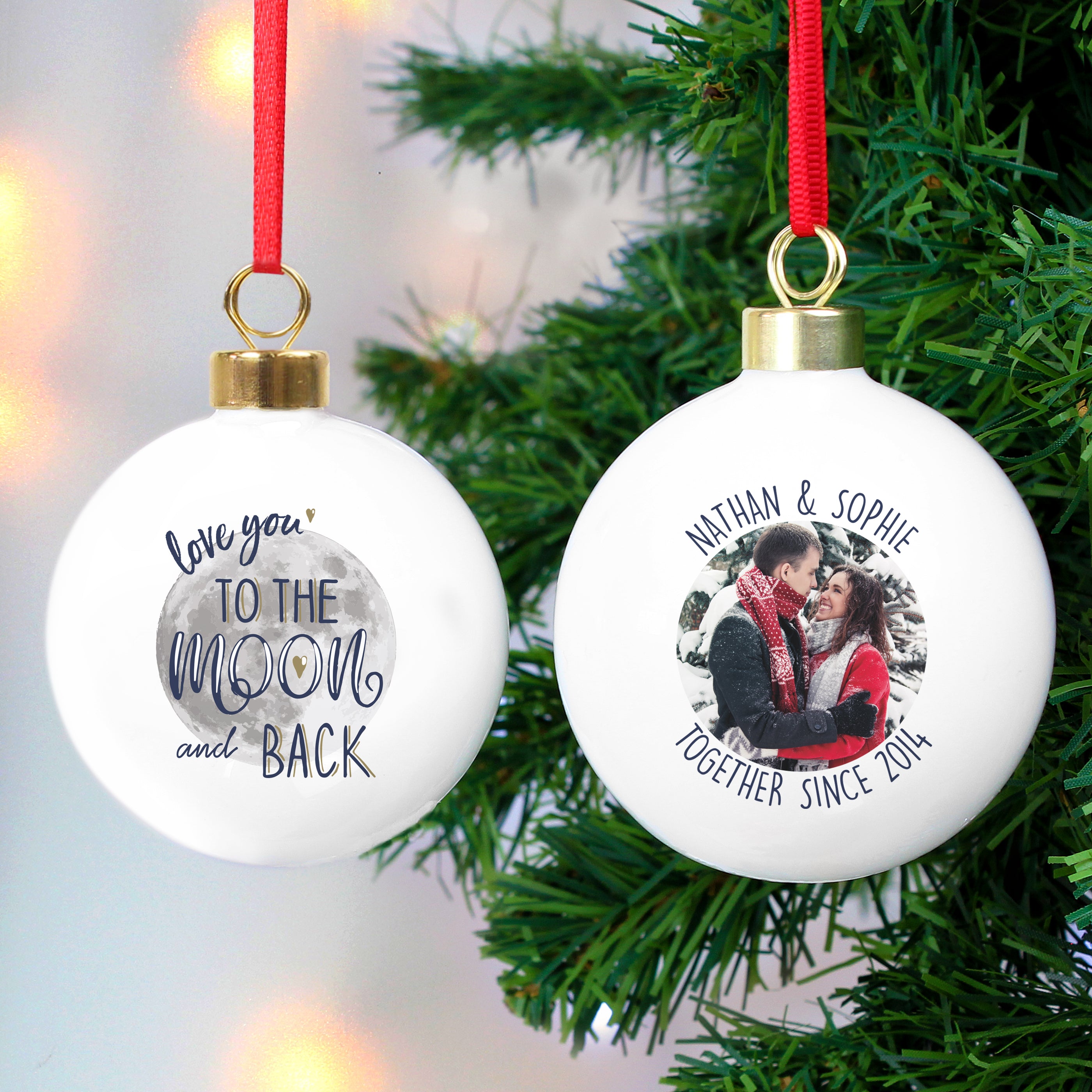 Personalised Moon & Back Photo Upload Bauble