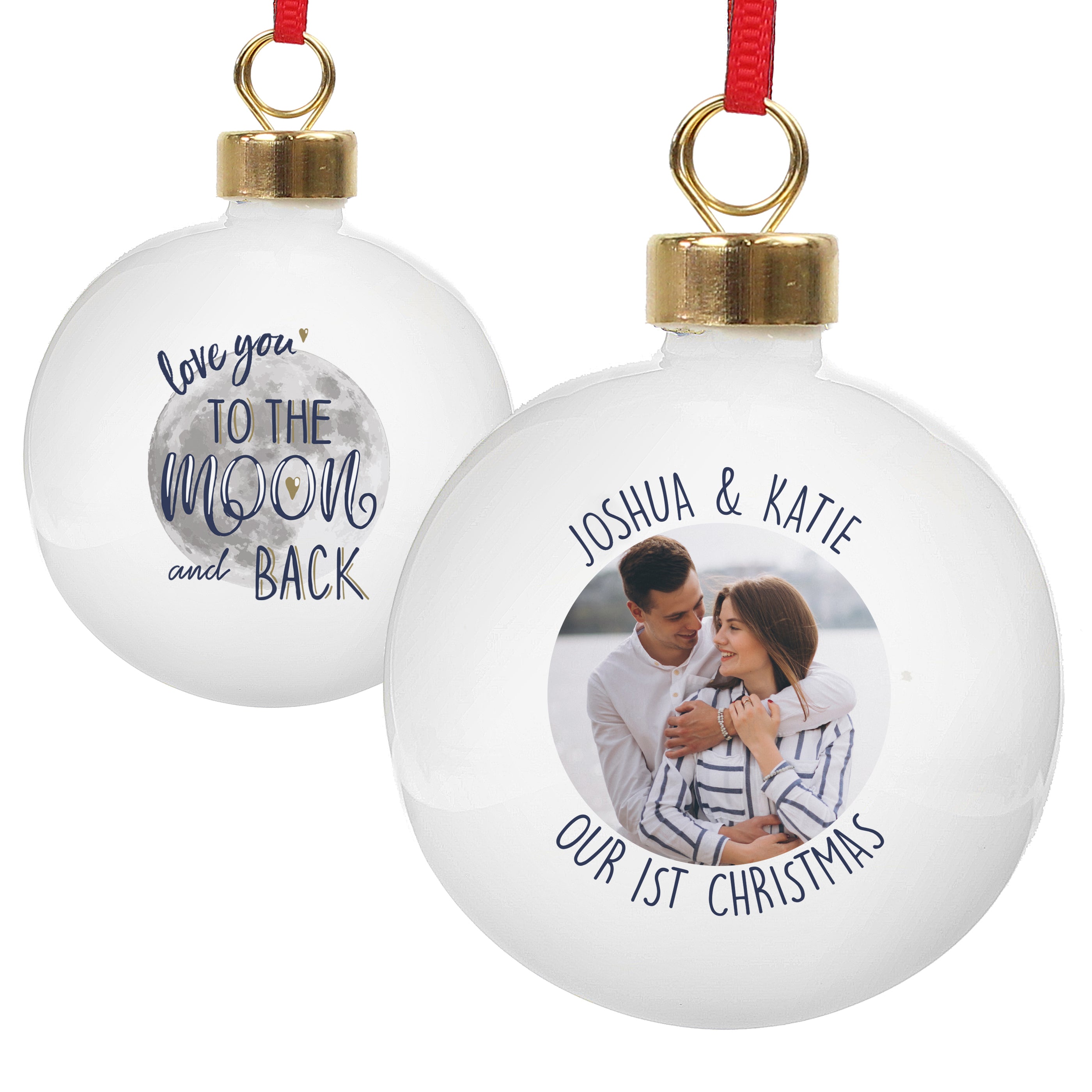 Personalised Moon & Back Photo Upload Bauble