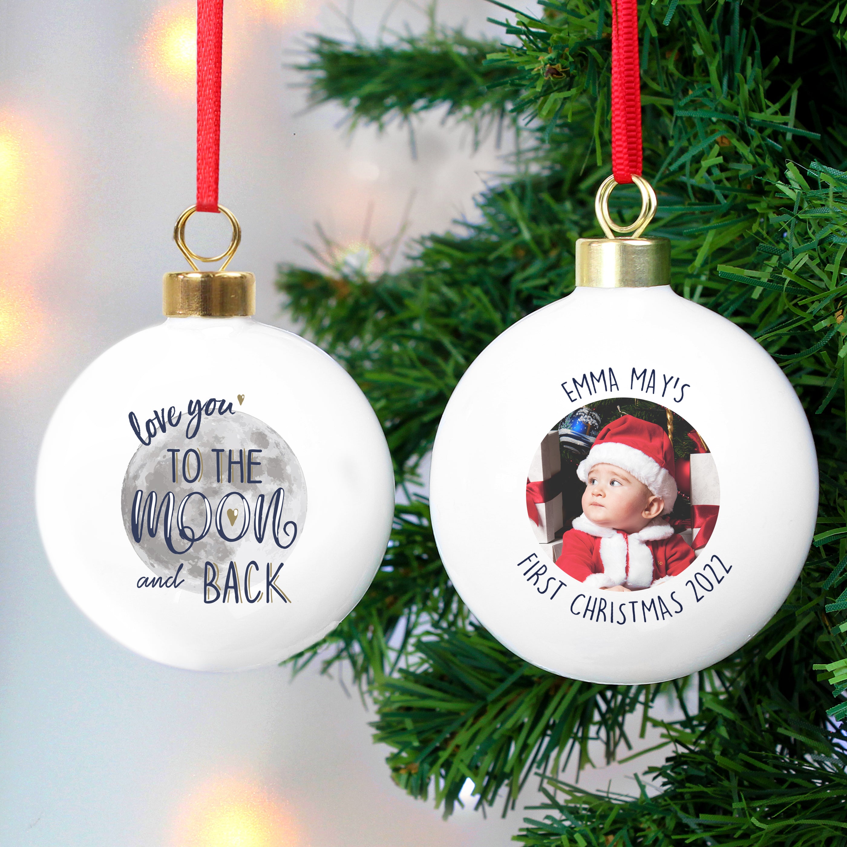 Personalised Moon & Back Photo Upload Bauble