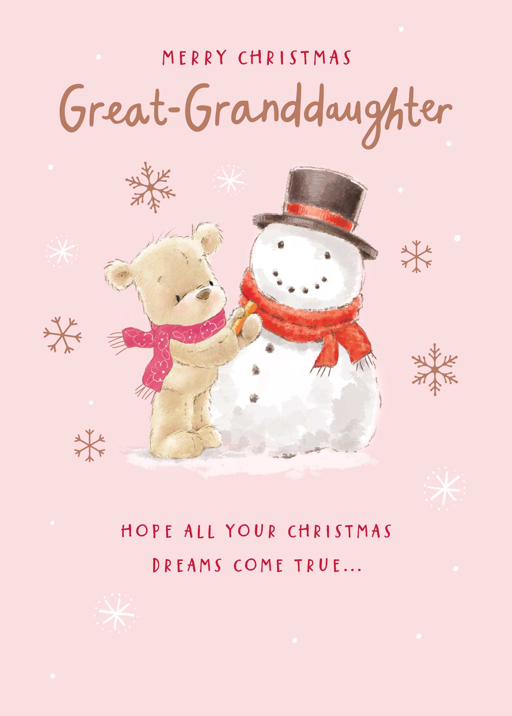 Great Granddaughter Christmas Card - Nutmeg with a Snowman