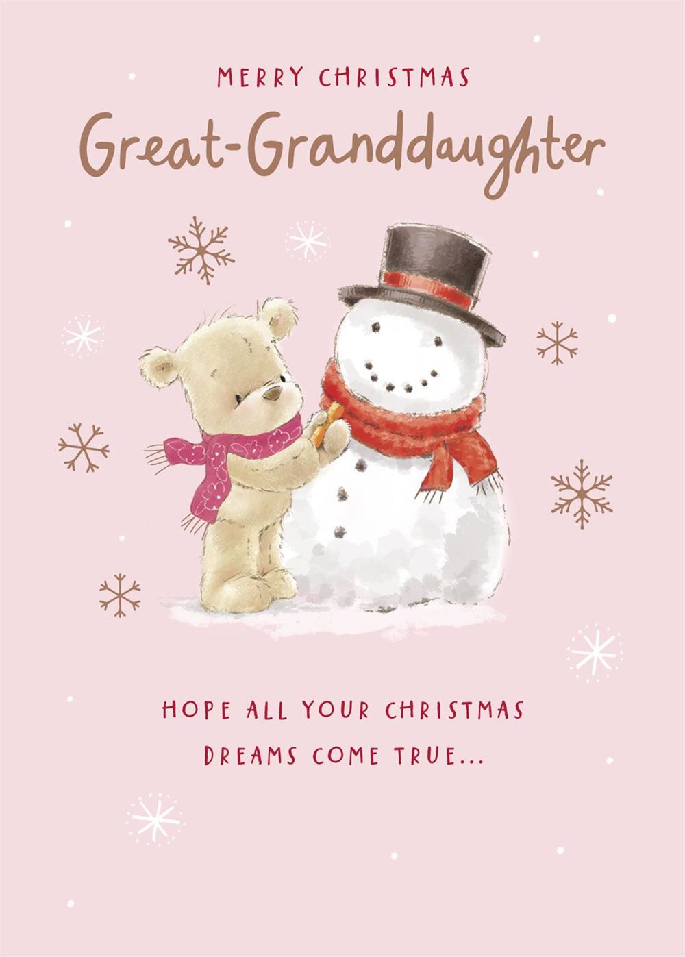 Great Granddaughter Christmas Card - Nutmeg with a Snowman