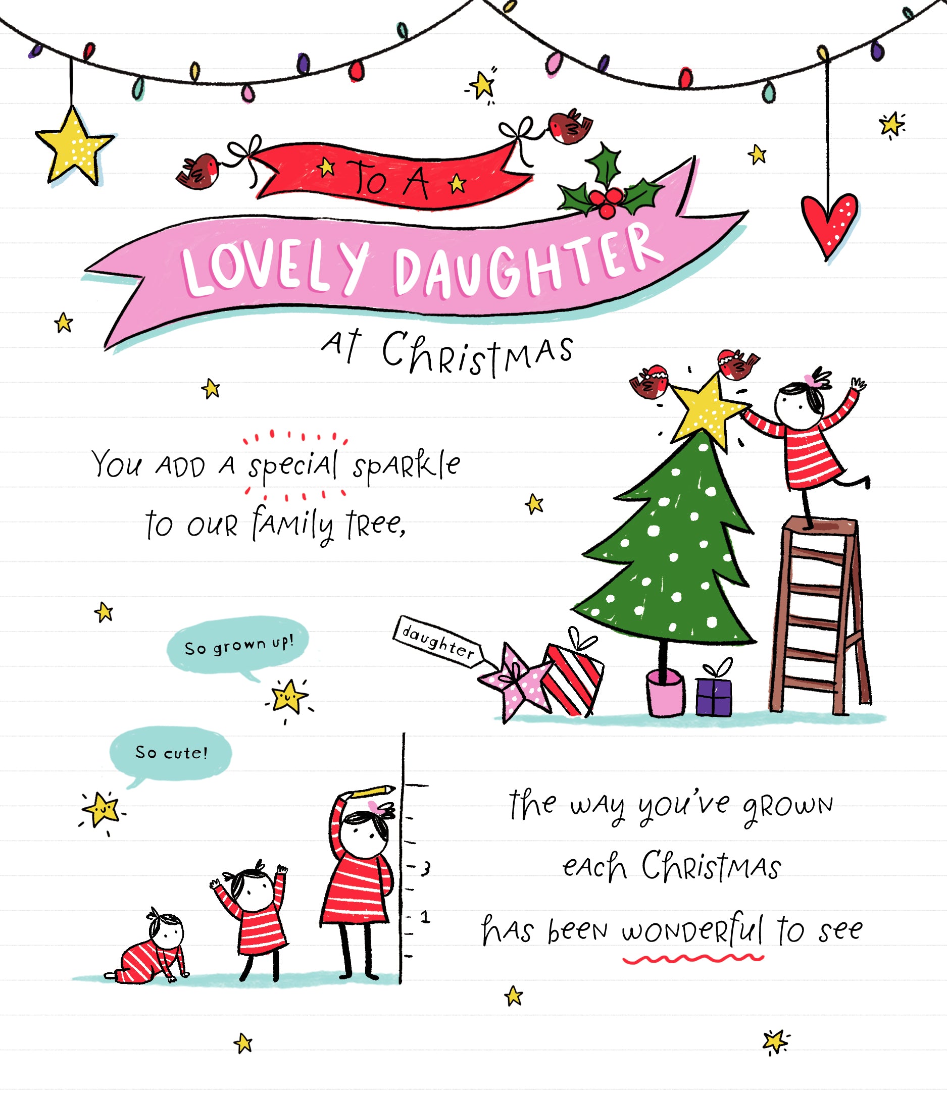 Daughter Christmas Card - Tri-Fold - To a Lovely Daughter