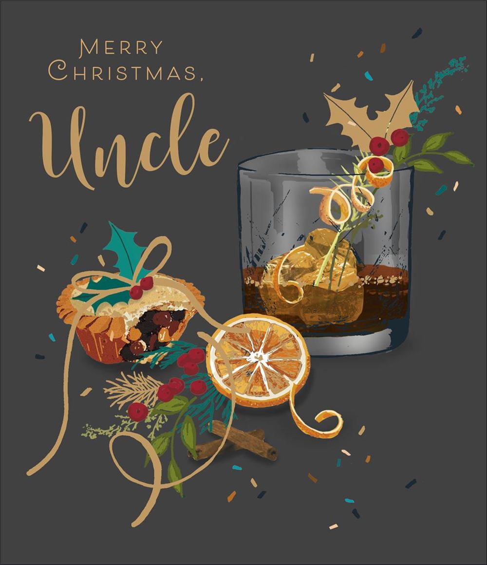 Uncle Christmas Card - Warm Wishes and Drinks