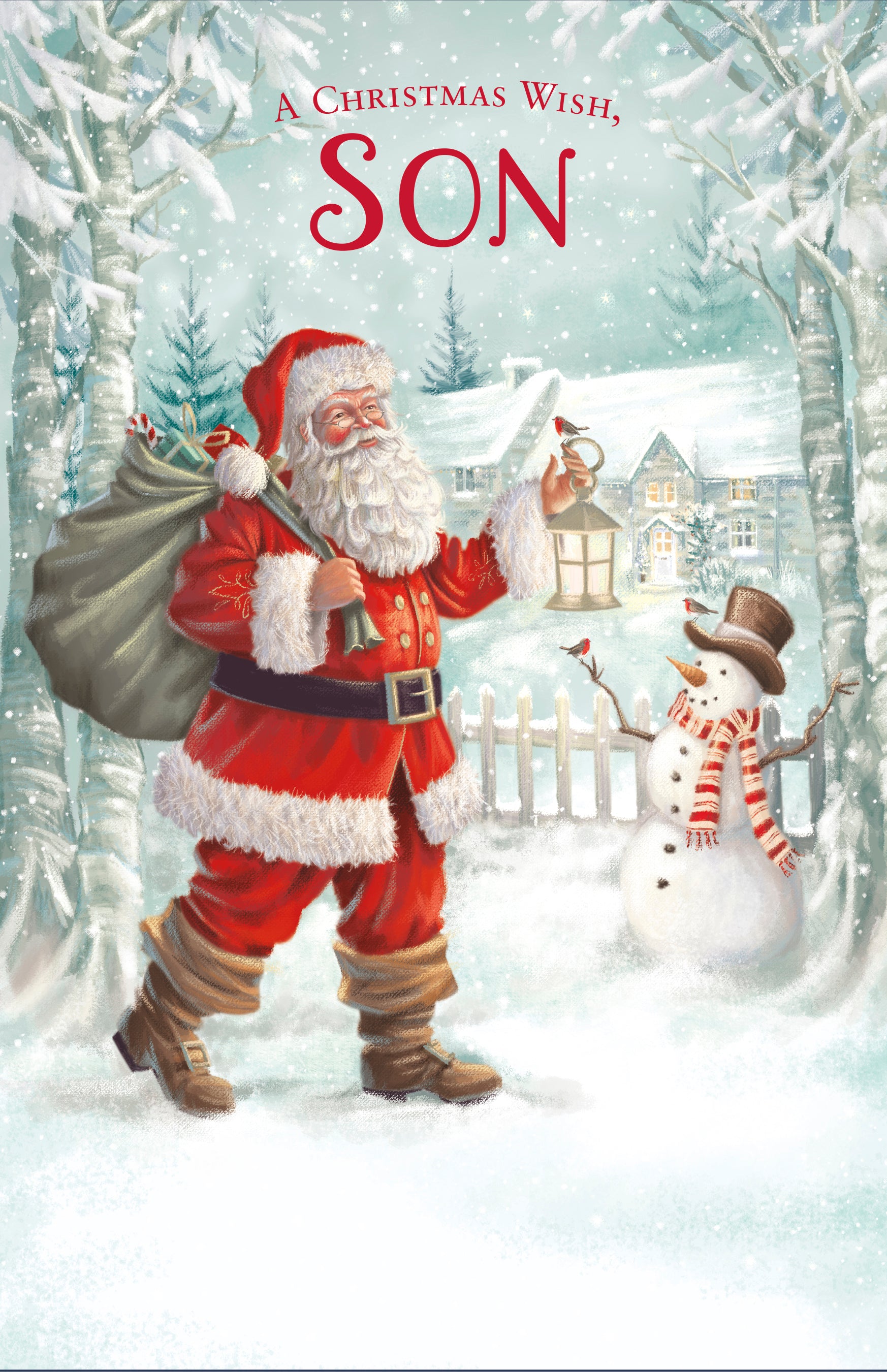 Son Christmas Card - Santa Delivering Gifts