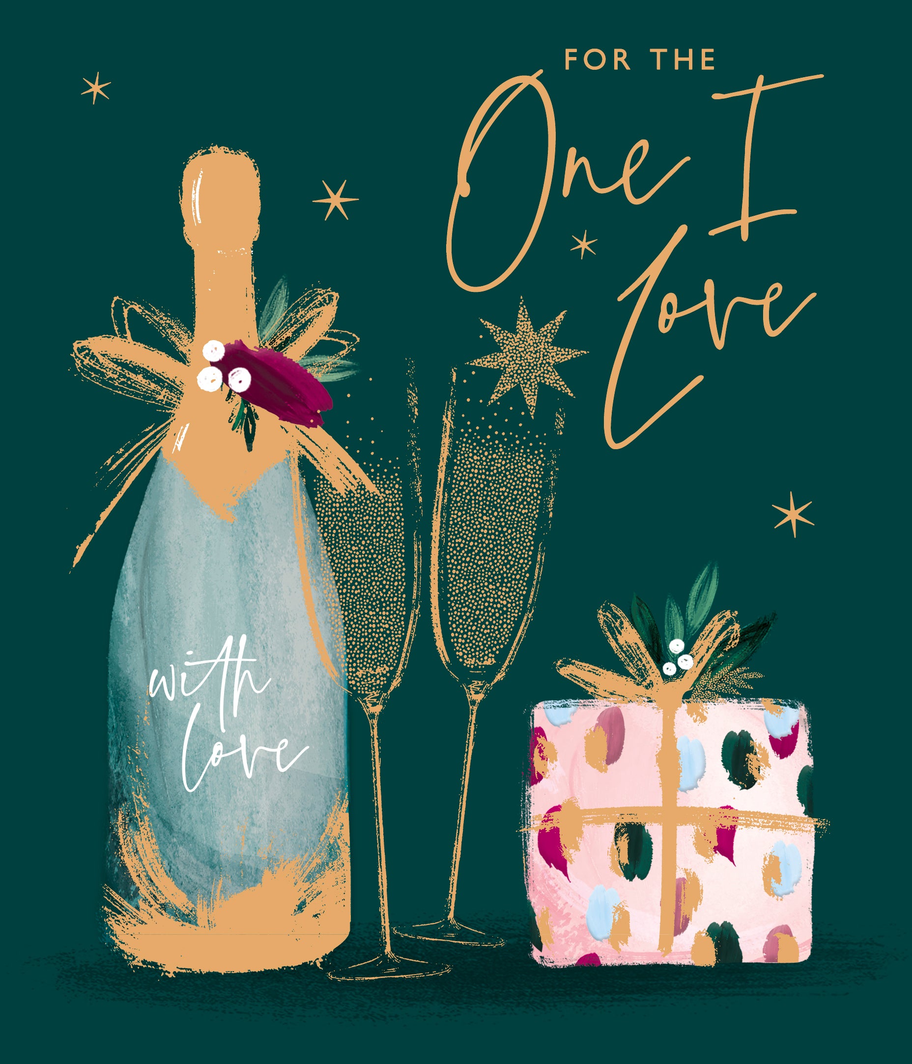 One I Love Christmas Card - Champagne and Flutes