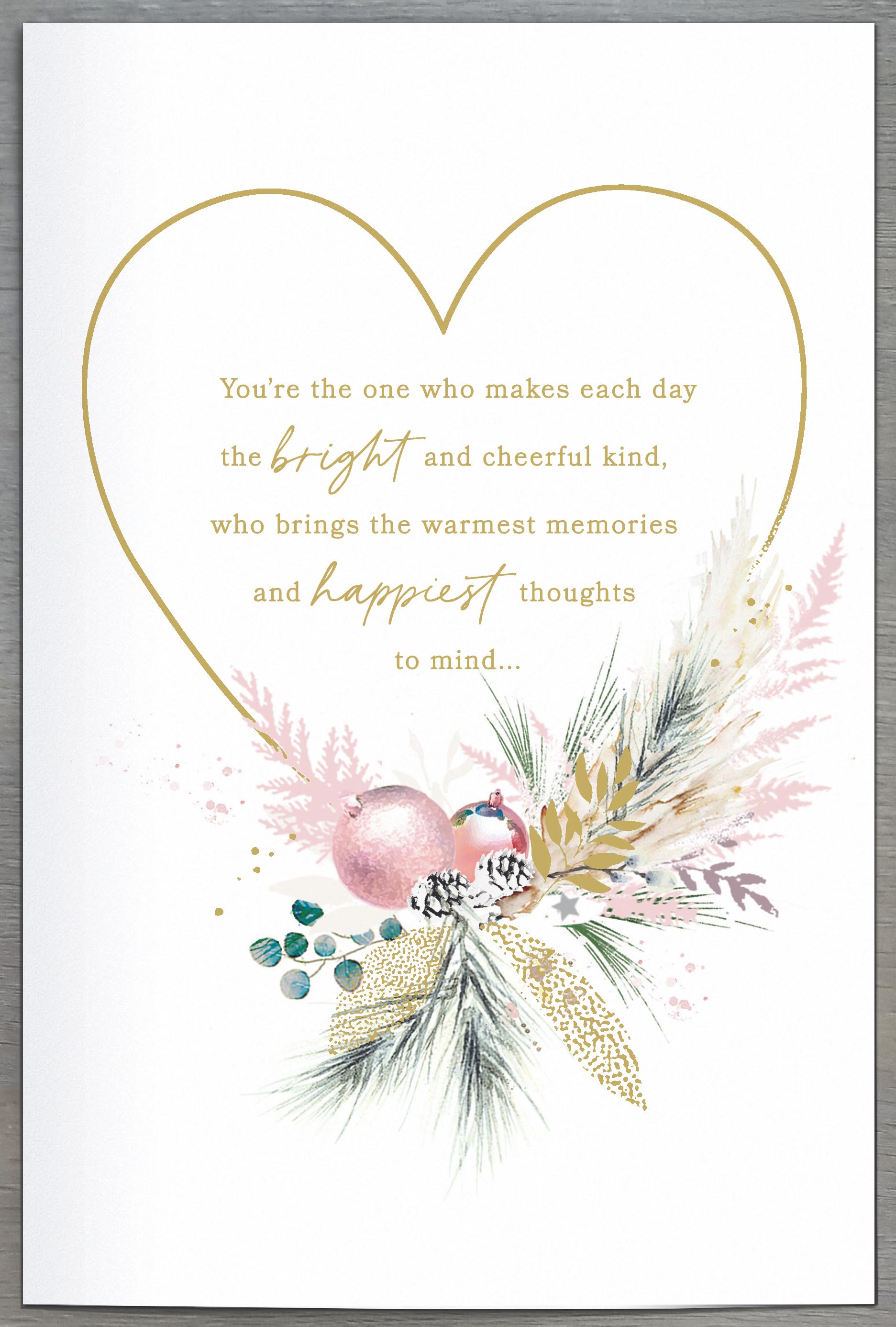 Large Wife Christmas Card - Pink Heart Floral Wreath