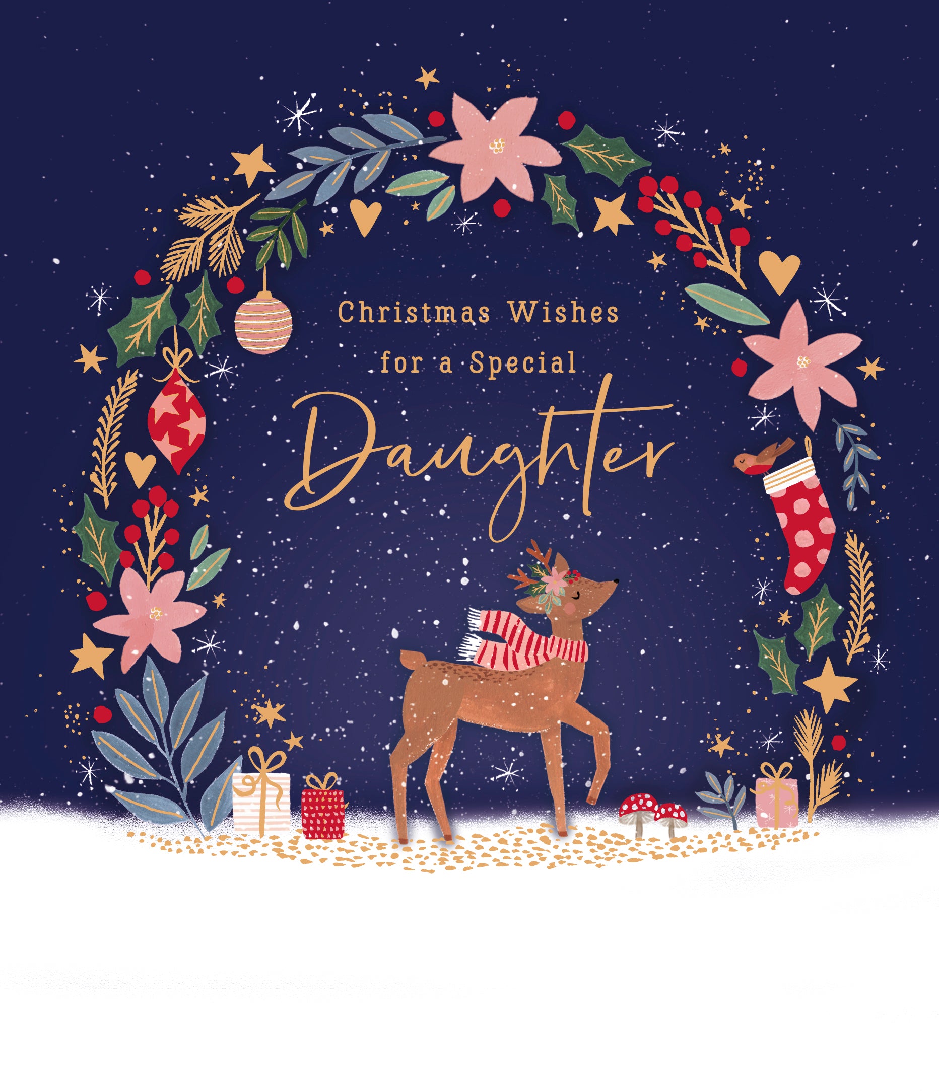 Daughter Christmas Card - Deer Under a Foliage Arch