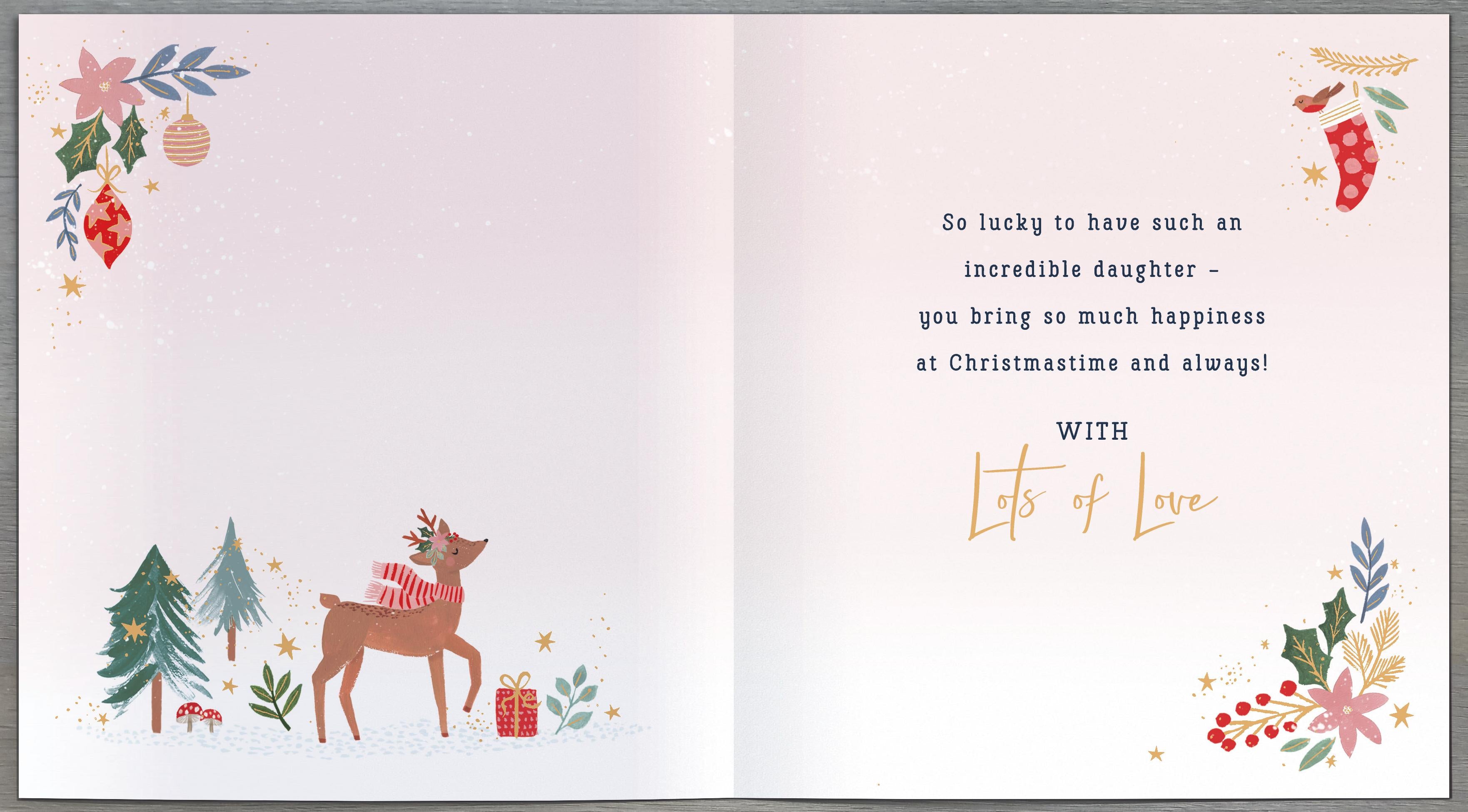 Daughter Christmas Card - Deer Under a Foliage Arch