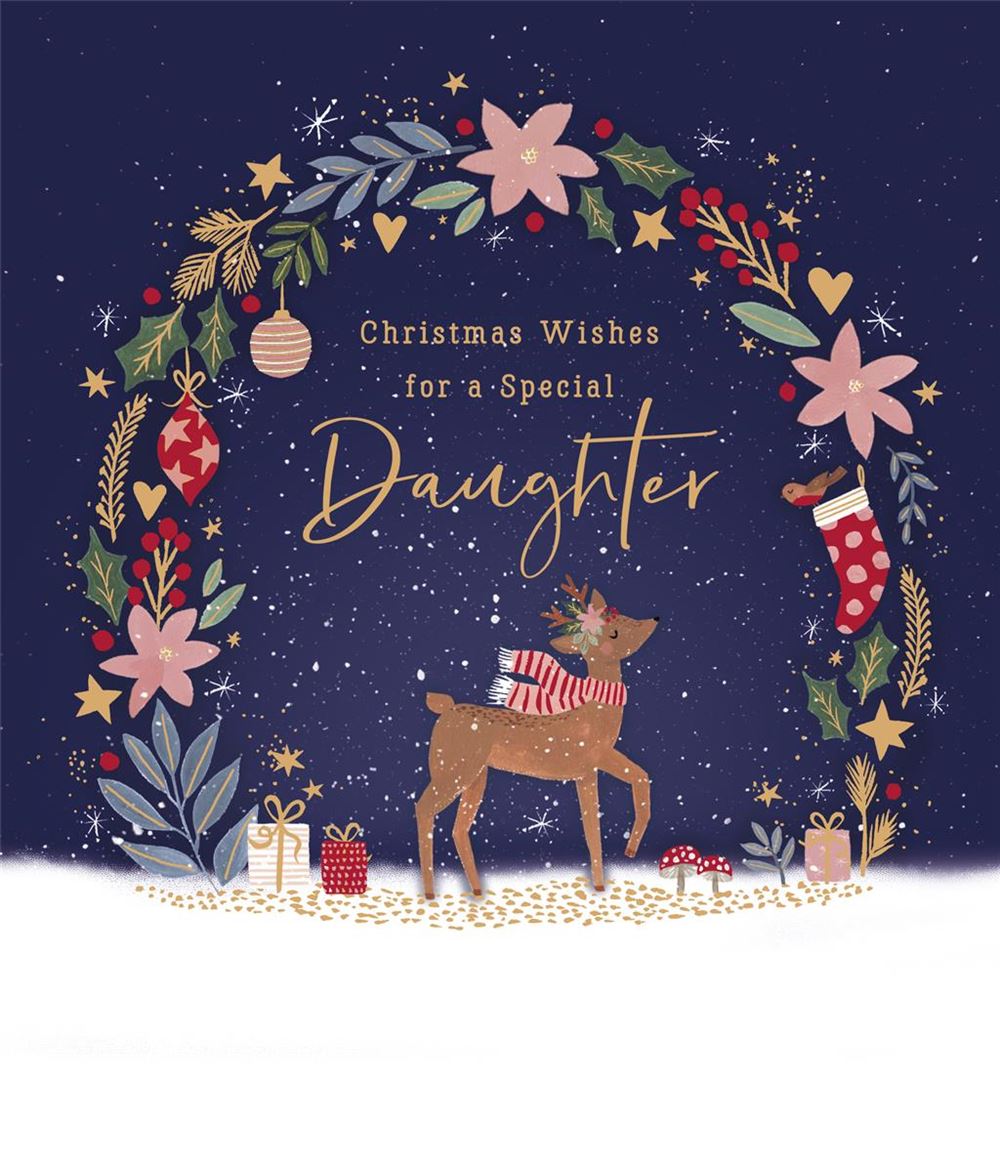 Daughter Christmas Card - Deer Under a Foliage Arch