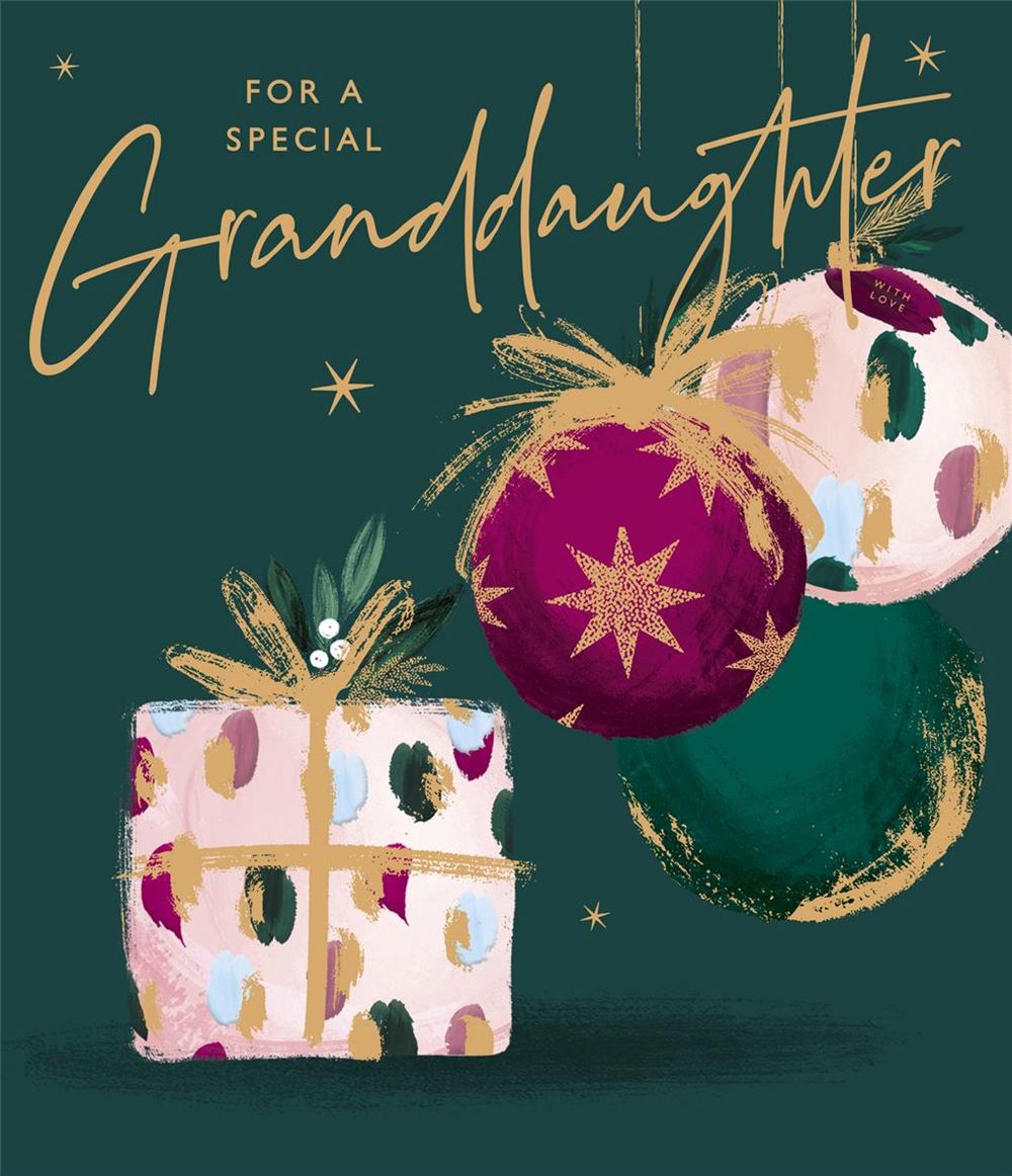 Granddaughter Christmas Card - Baubles and Presents