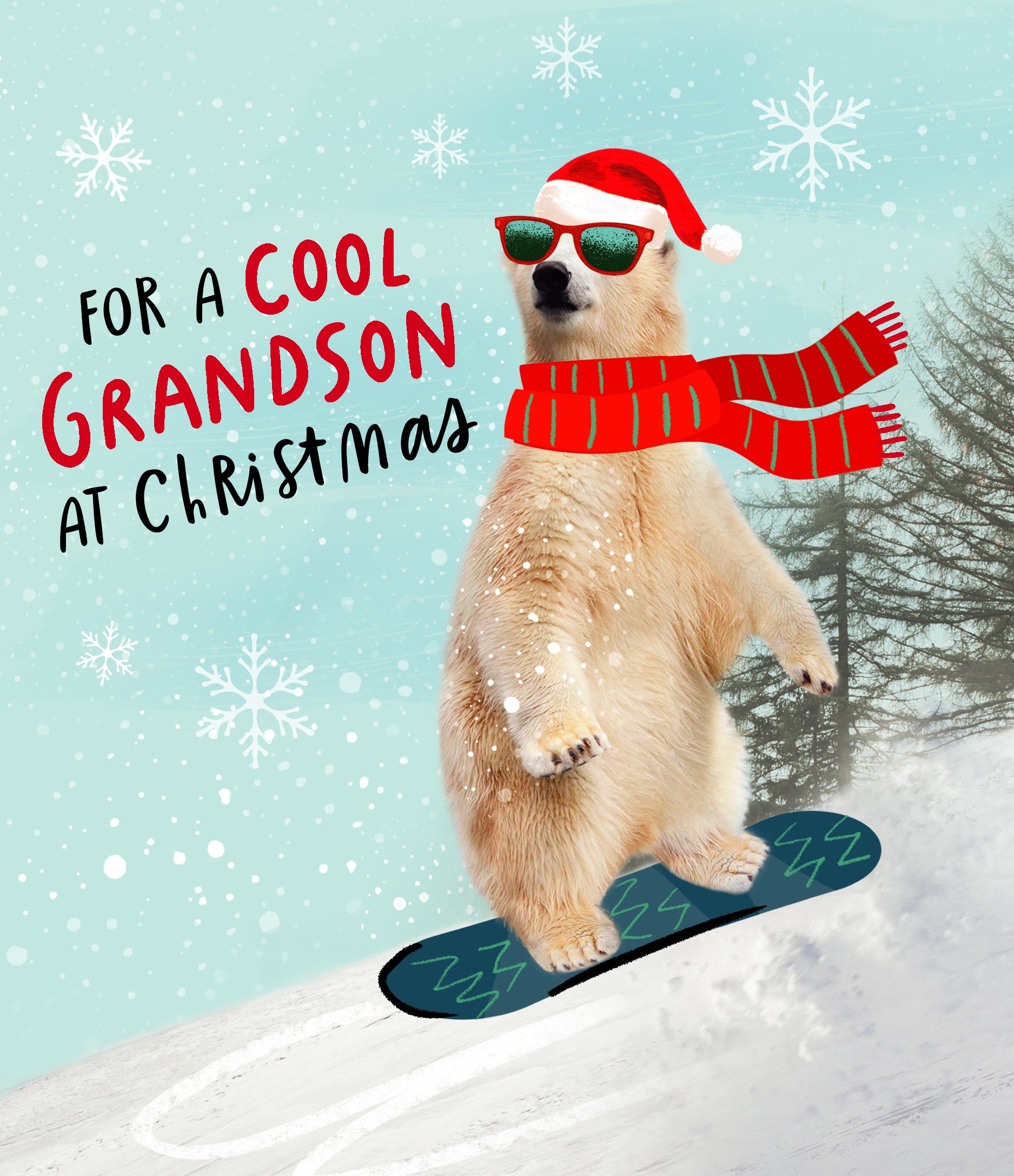 Grandson Christmas Card -  Cool Polar Bear Snowboarding