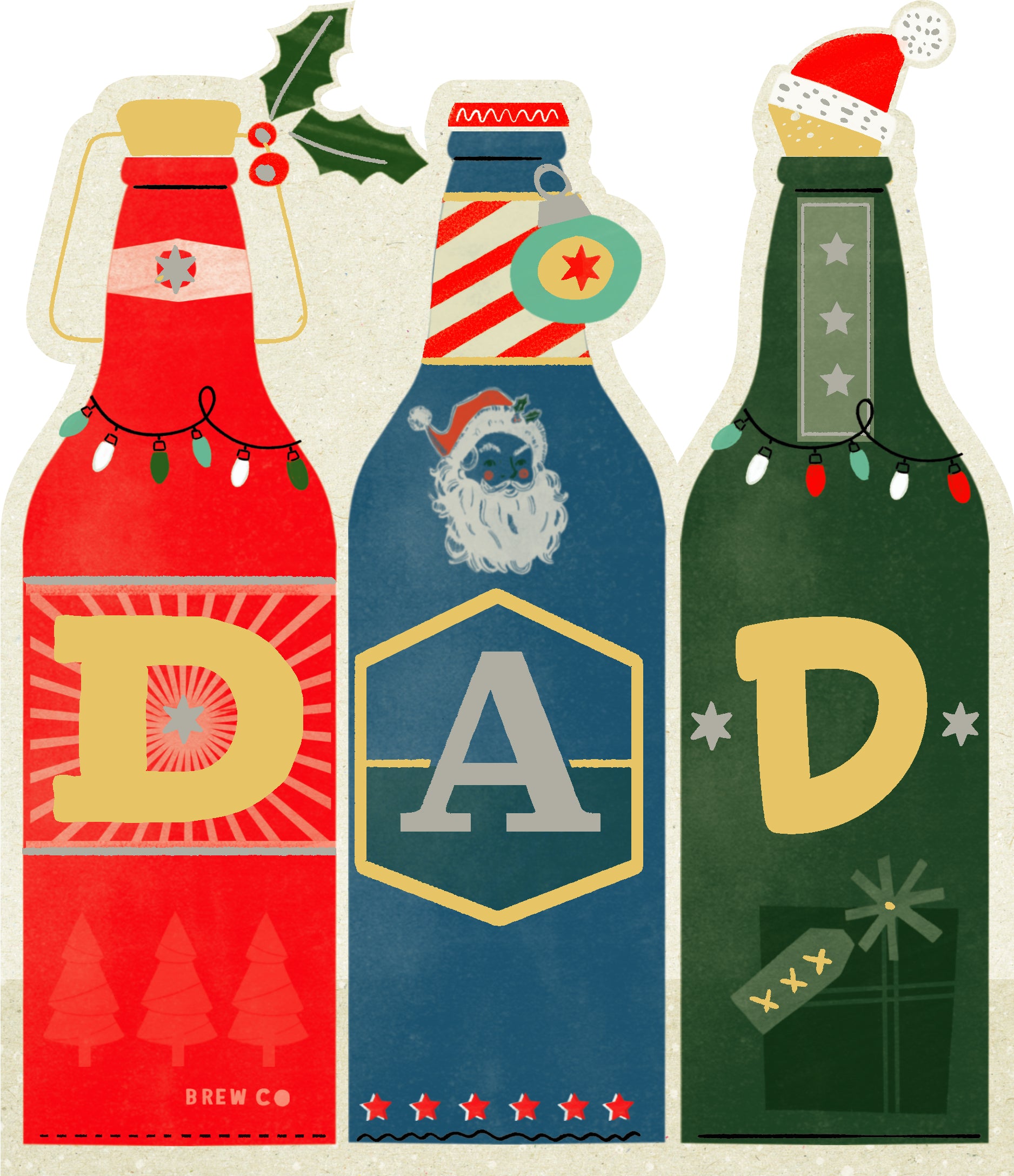 Tri-Fold Dad Christmas Card - Beer Bottles