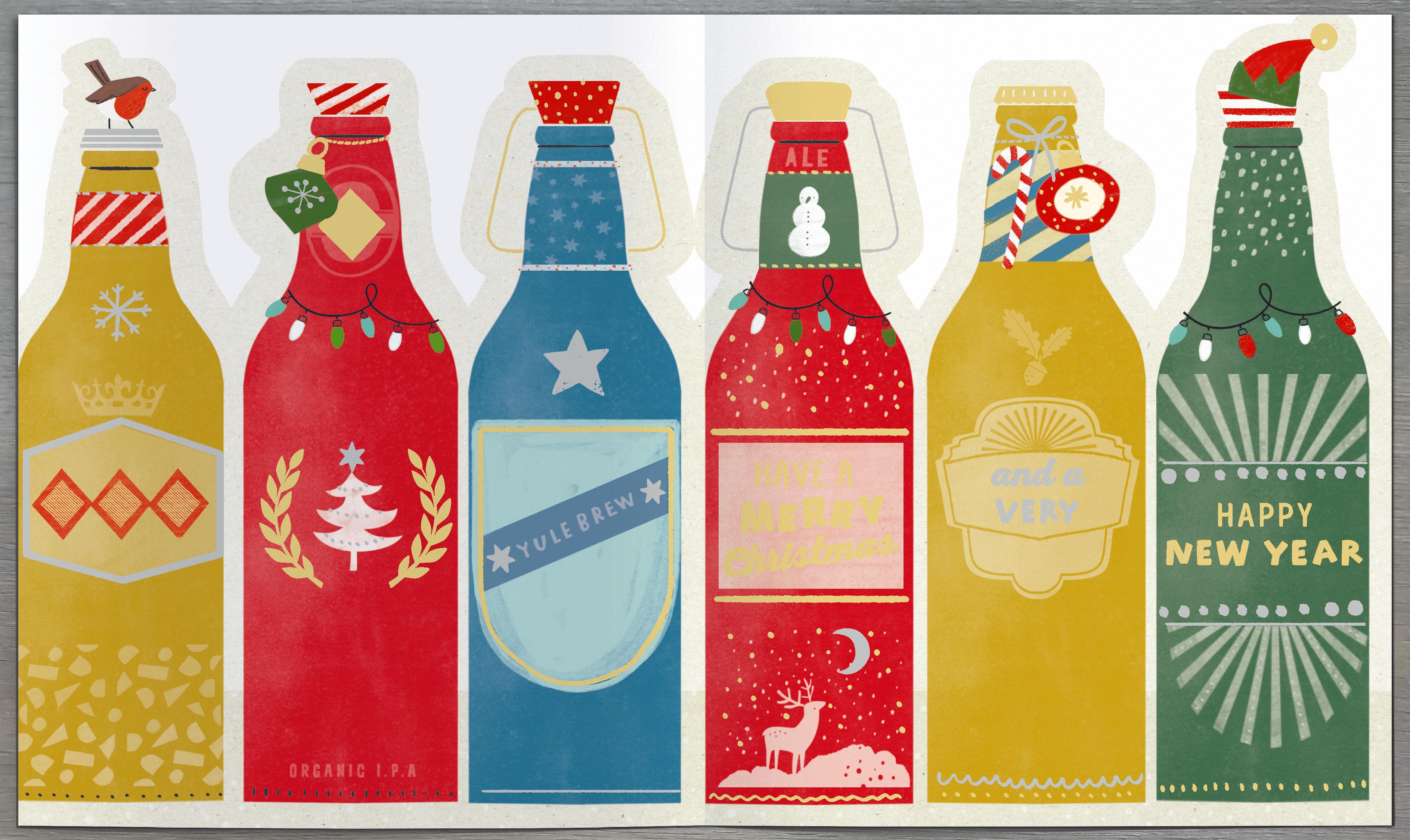 Tri-Fold Dad Christmas Card - Beer Bottles