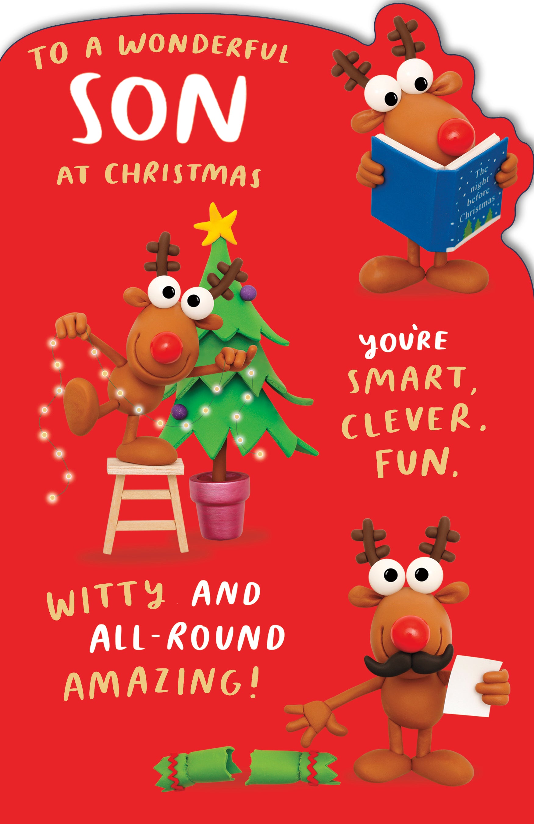 Humorous Son Christmas Card - Joyful Reindeer