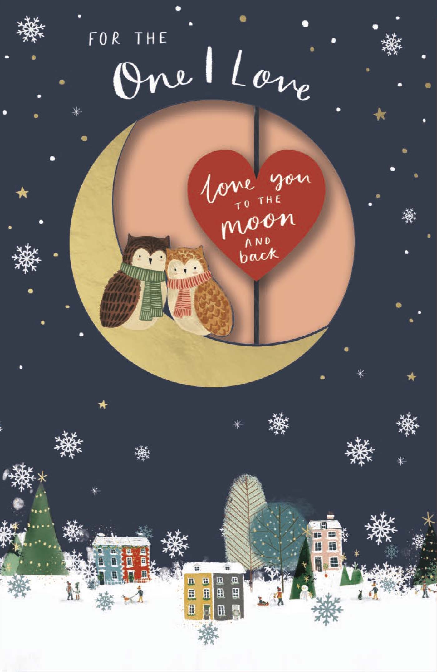 One I Love Christmas Card - Night Owls Perched on the Moon