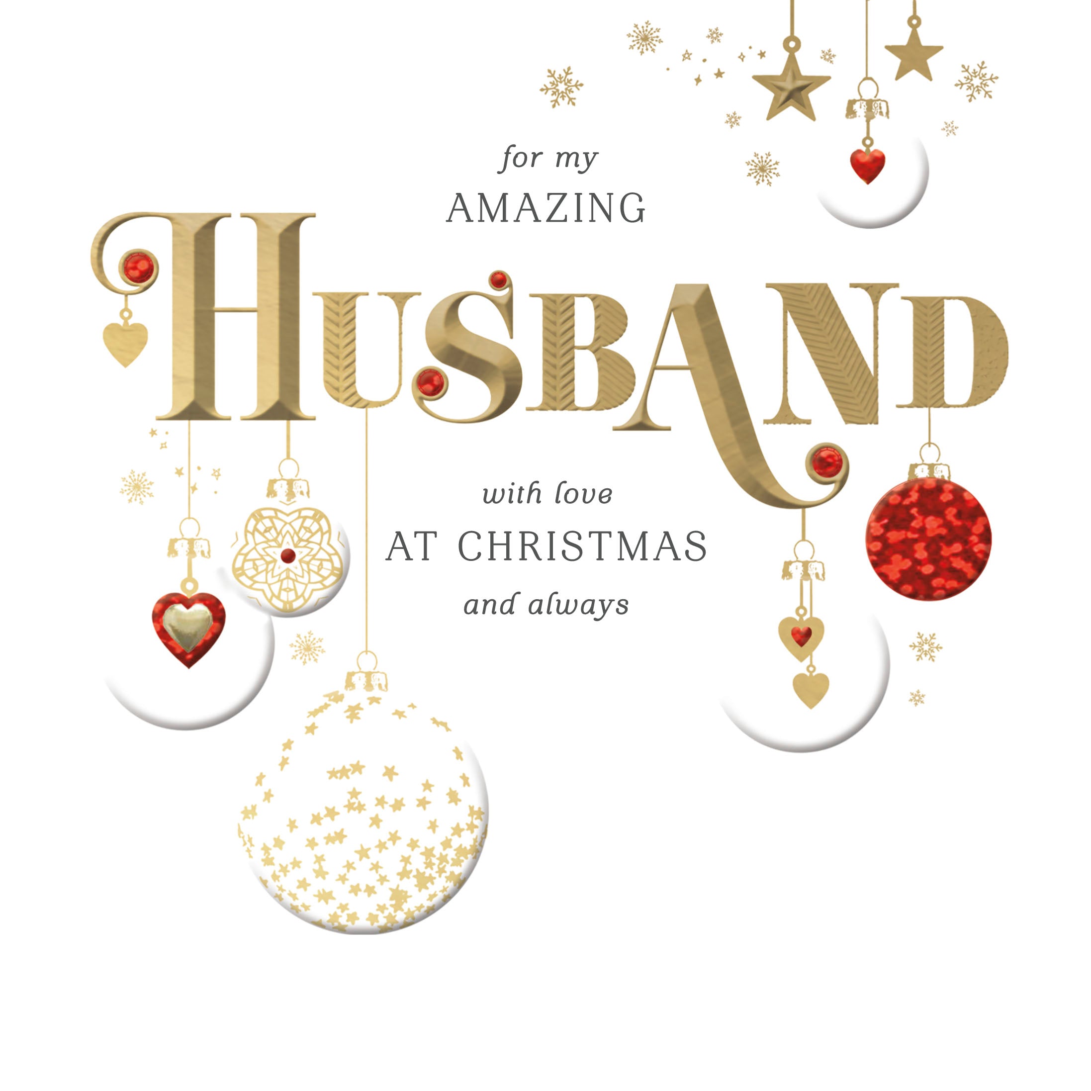 Husband Christmas Card - Decorated Lettering and Baubles