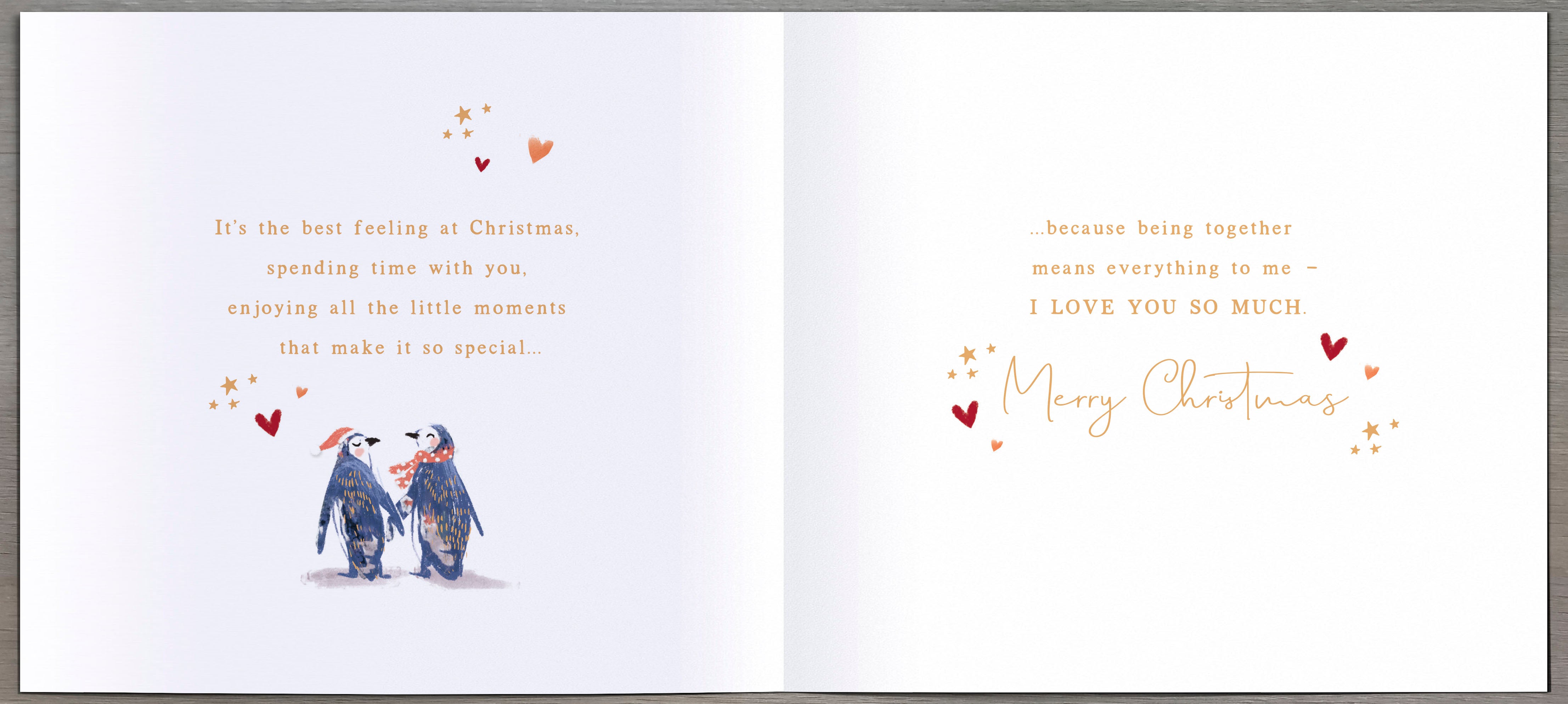 Husband Christams Card - Penguins in a Winters Scene