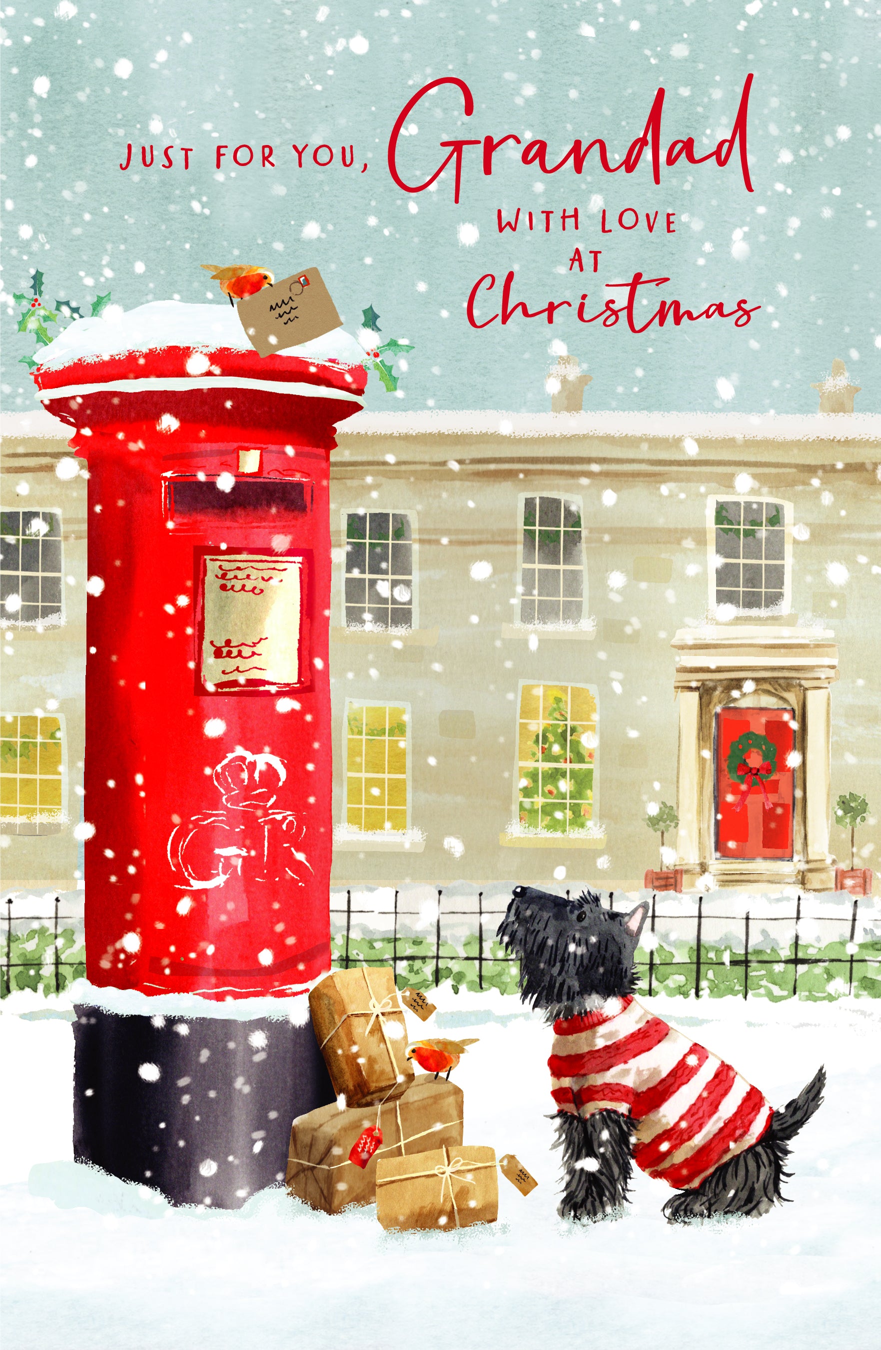 Grandad Christmas Card - Festive Postbox and Dog