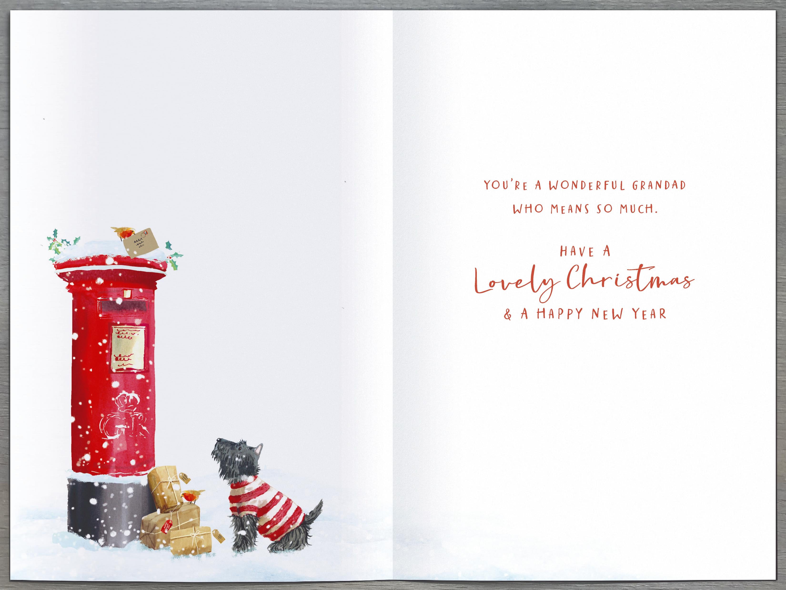 Grandad Christmas Card - Festive Postbox and Dog