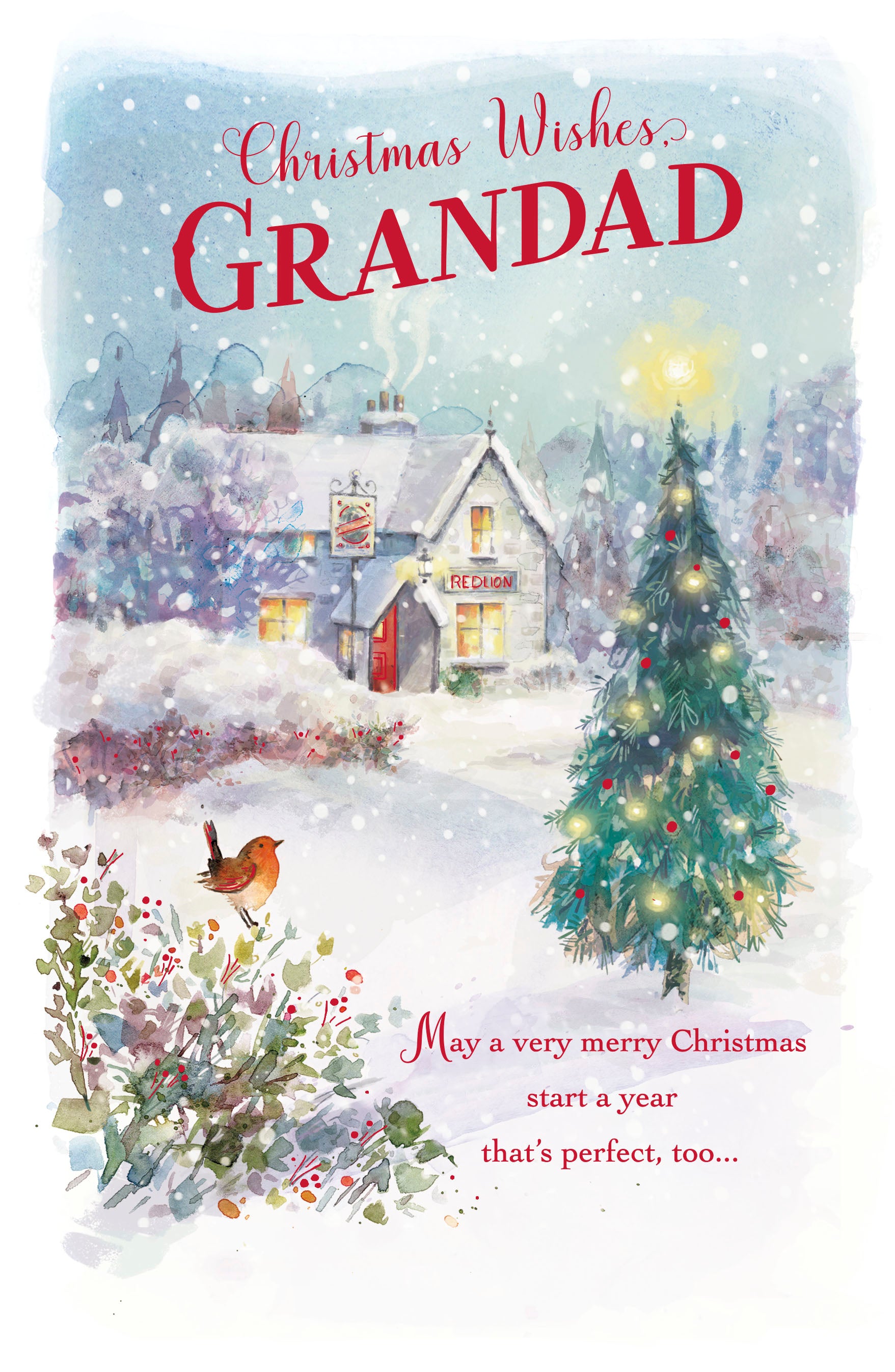 Grandad Christmas Card - Pub on a Winters Day