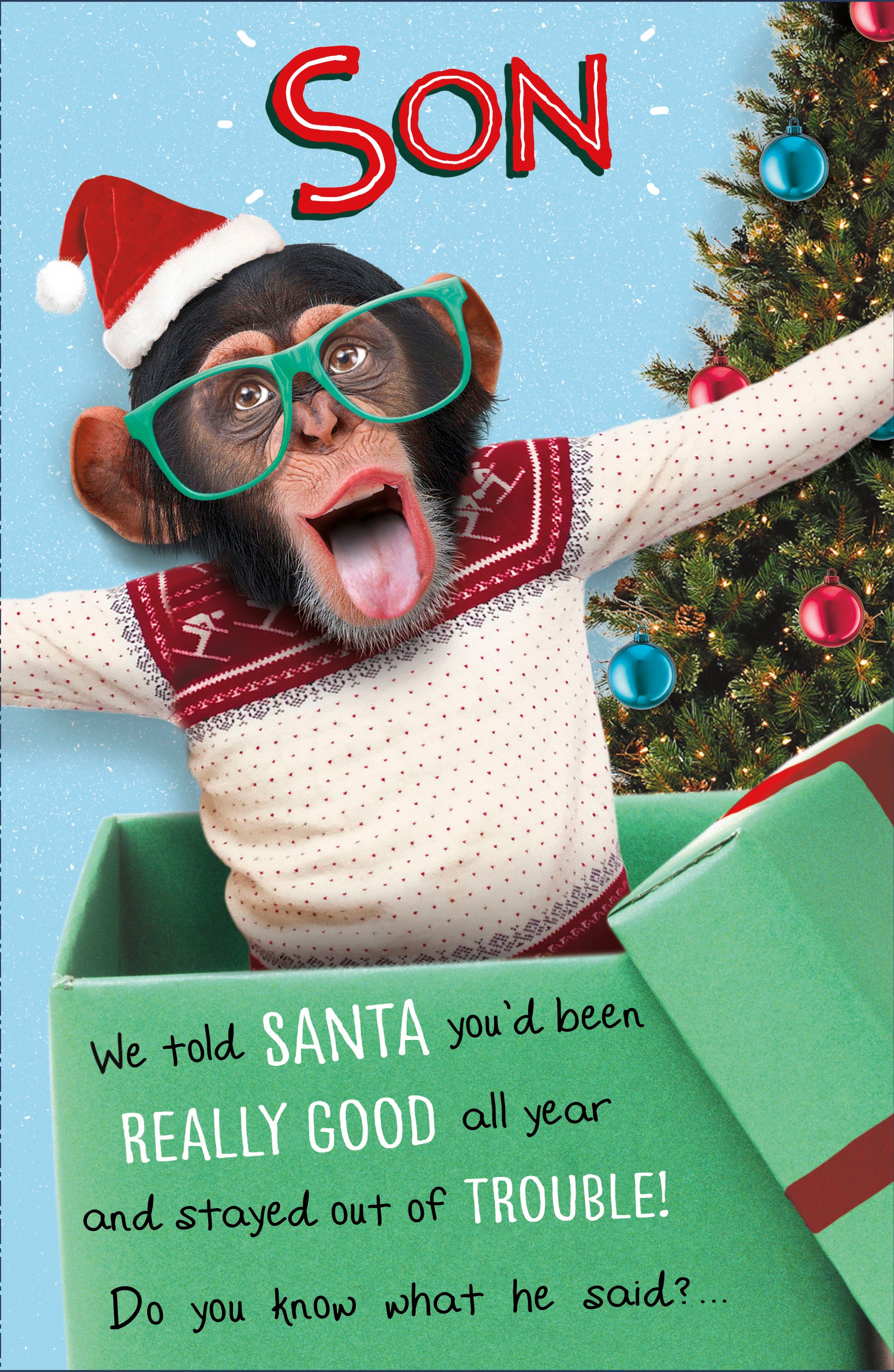 Humorous Son Christmas Card - Crazy Chimp