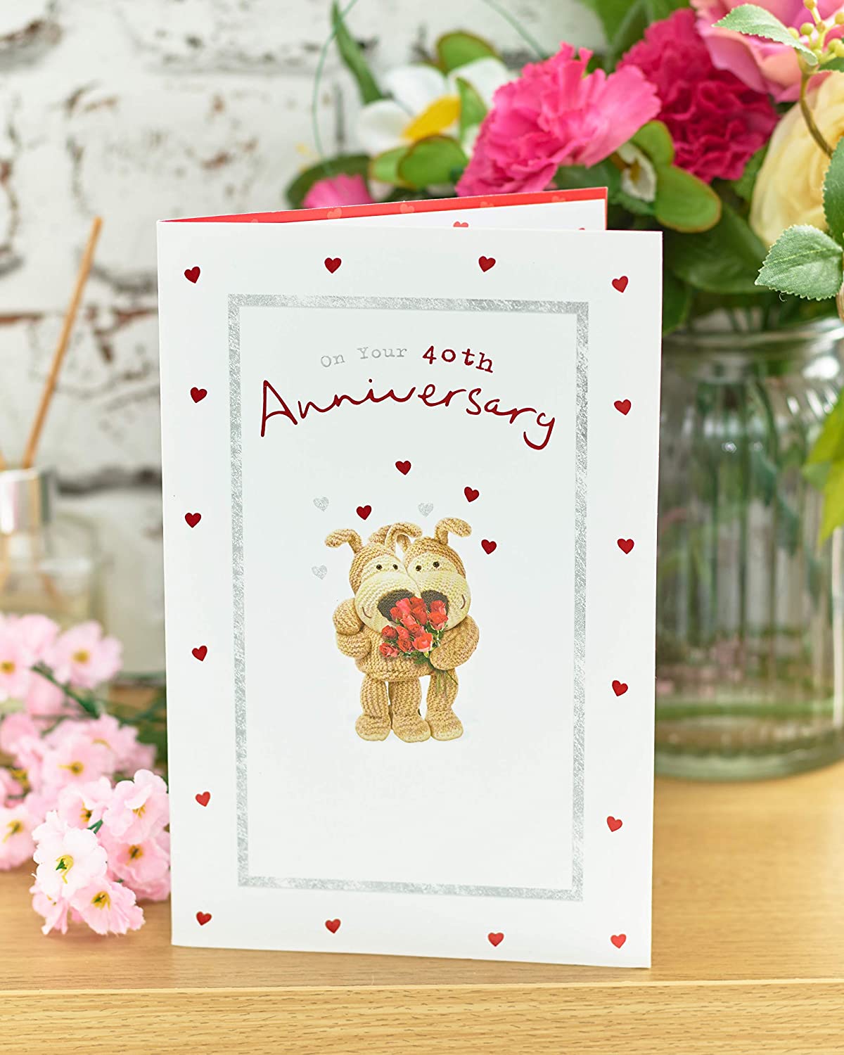 40th Wedding Anniversary Card - "Boofles" Romance And Red Roses