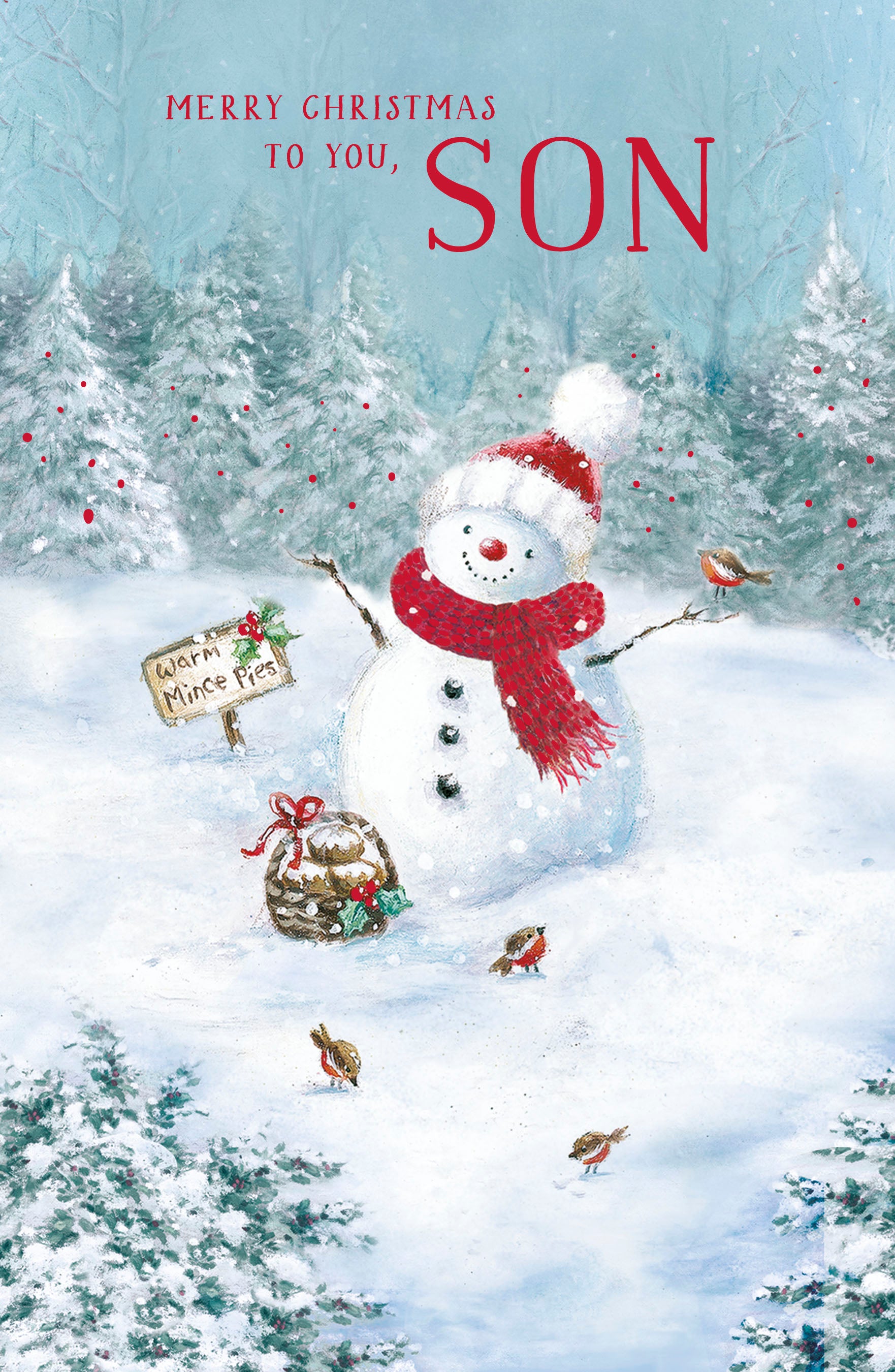 Son Christmas Card -Snowman and a Snowy Setting